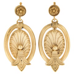Antique Revive or jaune 18k Dual Finish Floral Dangle Earrings