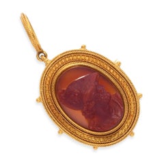 Antique Etruscan Revival 22k Yellow Gold Carnelian Cameo Brooch Pendant
