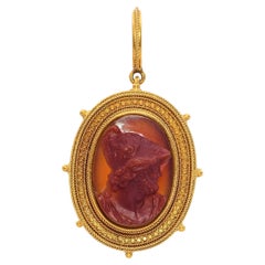 Antique Etruscan Revival 22k Yellow Gold Carnelian Cameo Brooch Pendant