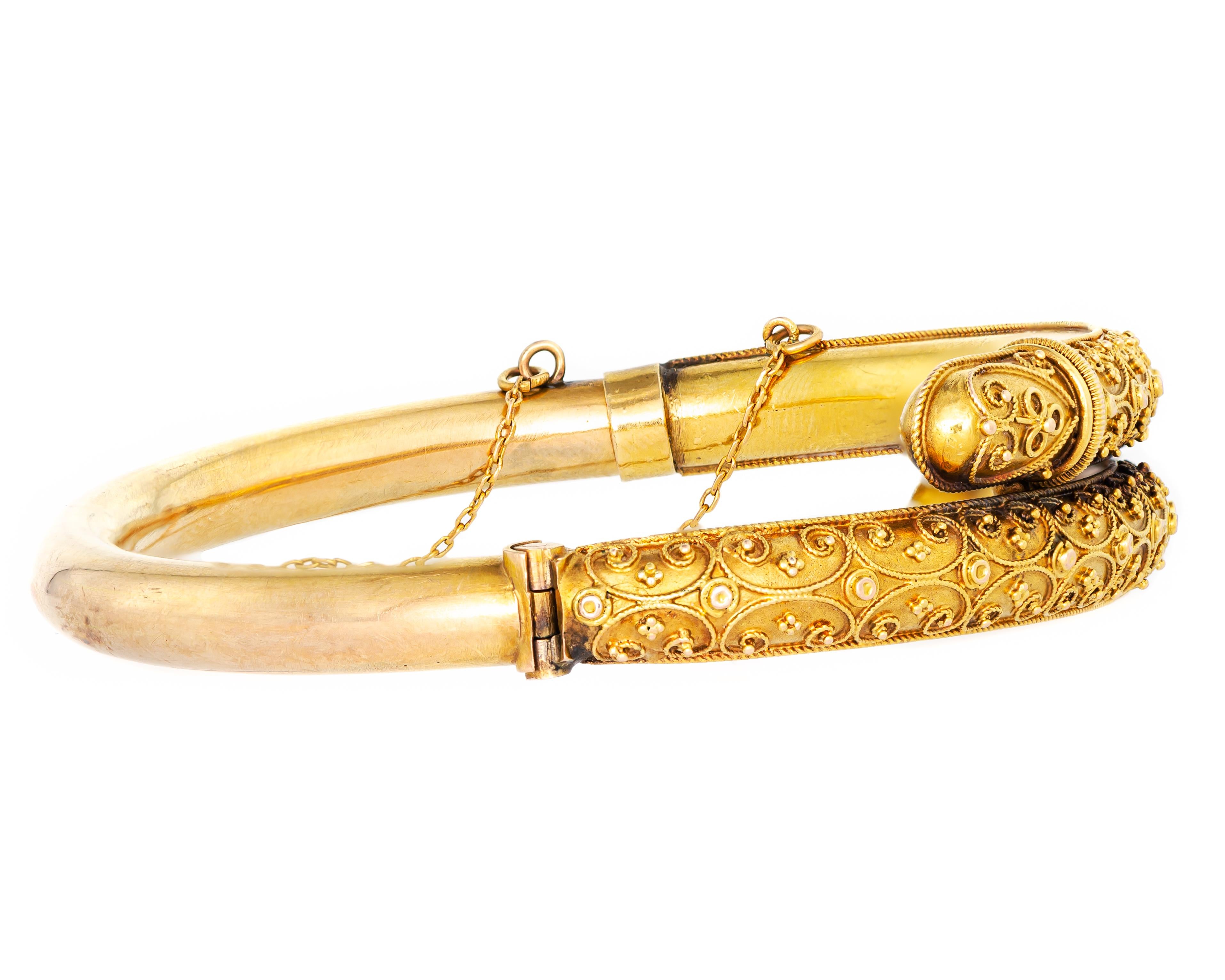 Victorian Antique Etruscan Revival Bypass Gold Bracelet For Sale