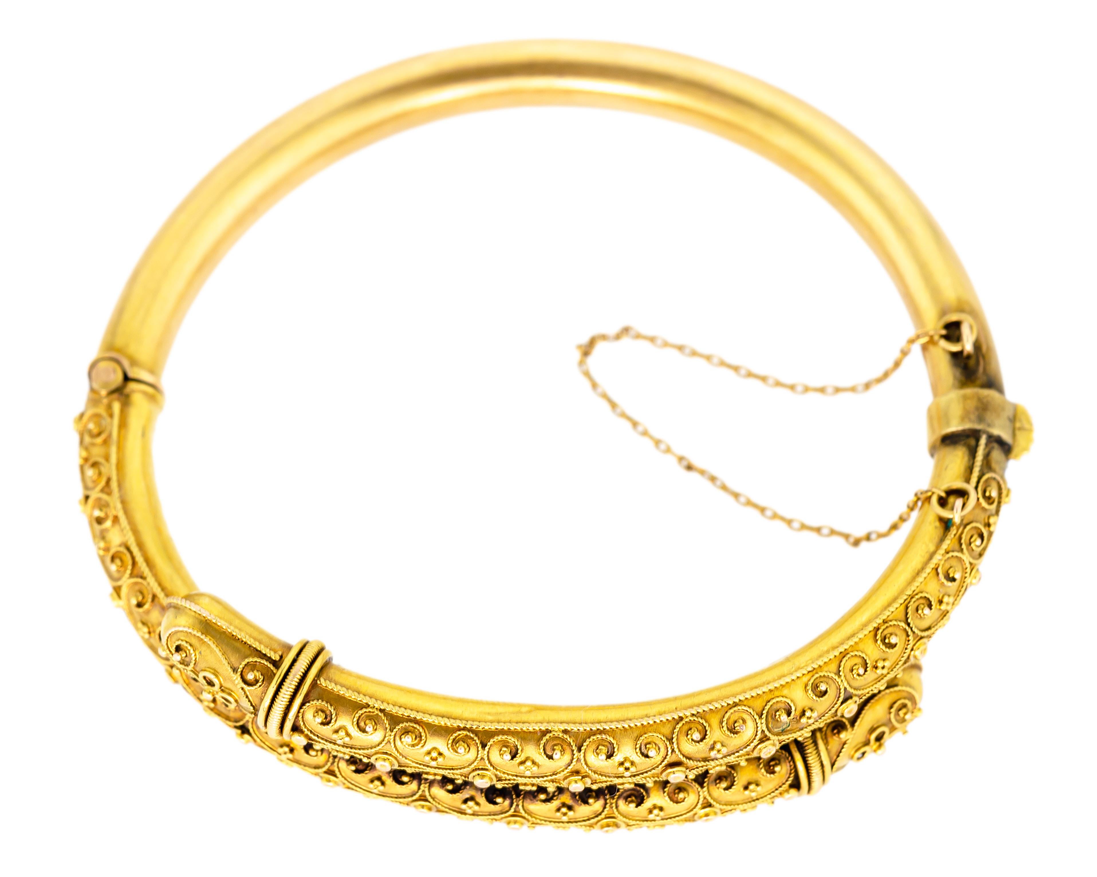 Antique Etruscan Revival Bypass Gold Bracelet In Good Condition For Sale In Wheaton, IL