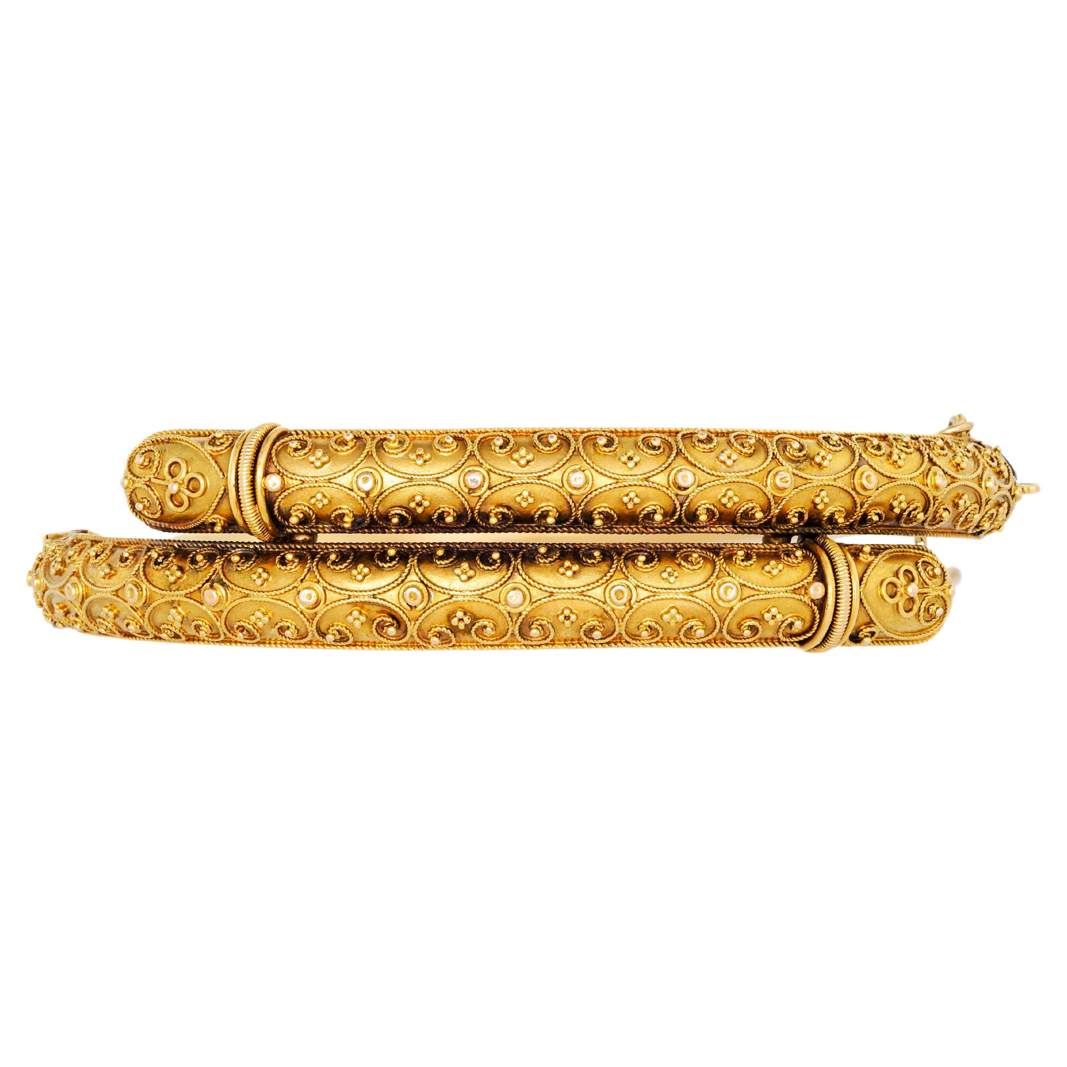 Antique Etruscan Revival Bypass Gold Bracelet