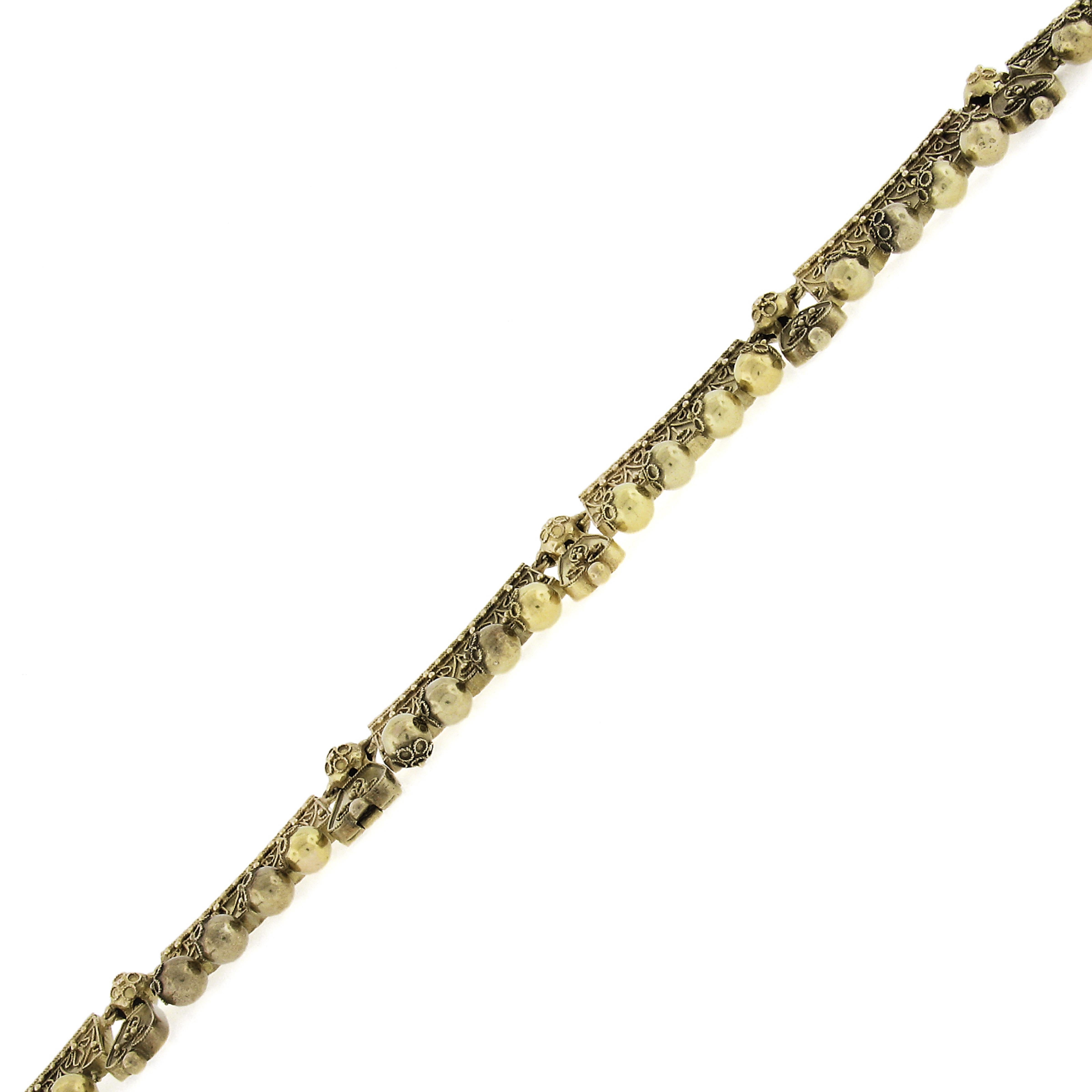 Antique Etruscan Revival Cannetille 18k Yellow Gold Chain Necklace Swivel Bail For Sale 3