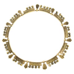 Antike etruskische Revival Cannetille 18k Gelbgold Kette Halskette Drehschnalle