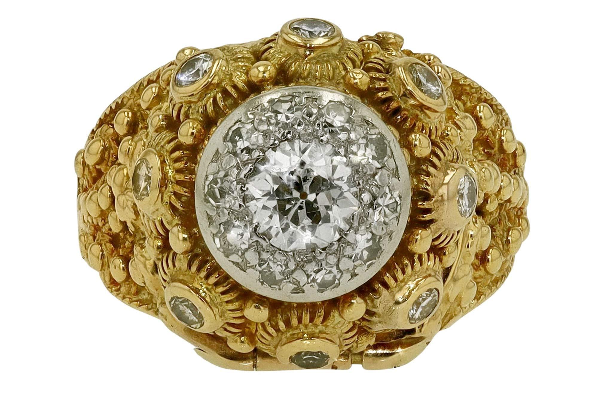 Victorian Antique Etruscan Revival Diamond Poison Ring