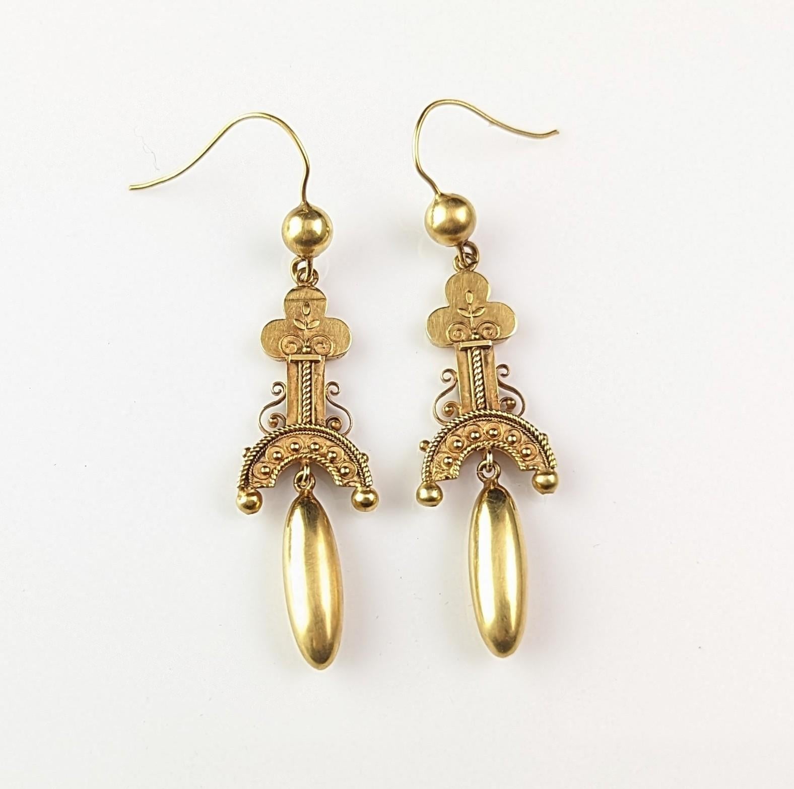 Antike etruskische Revival-Ohrringe, 15k Gelbgold  im Angebot 6