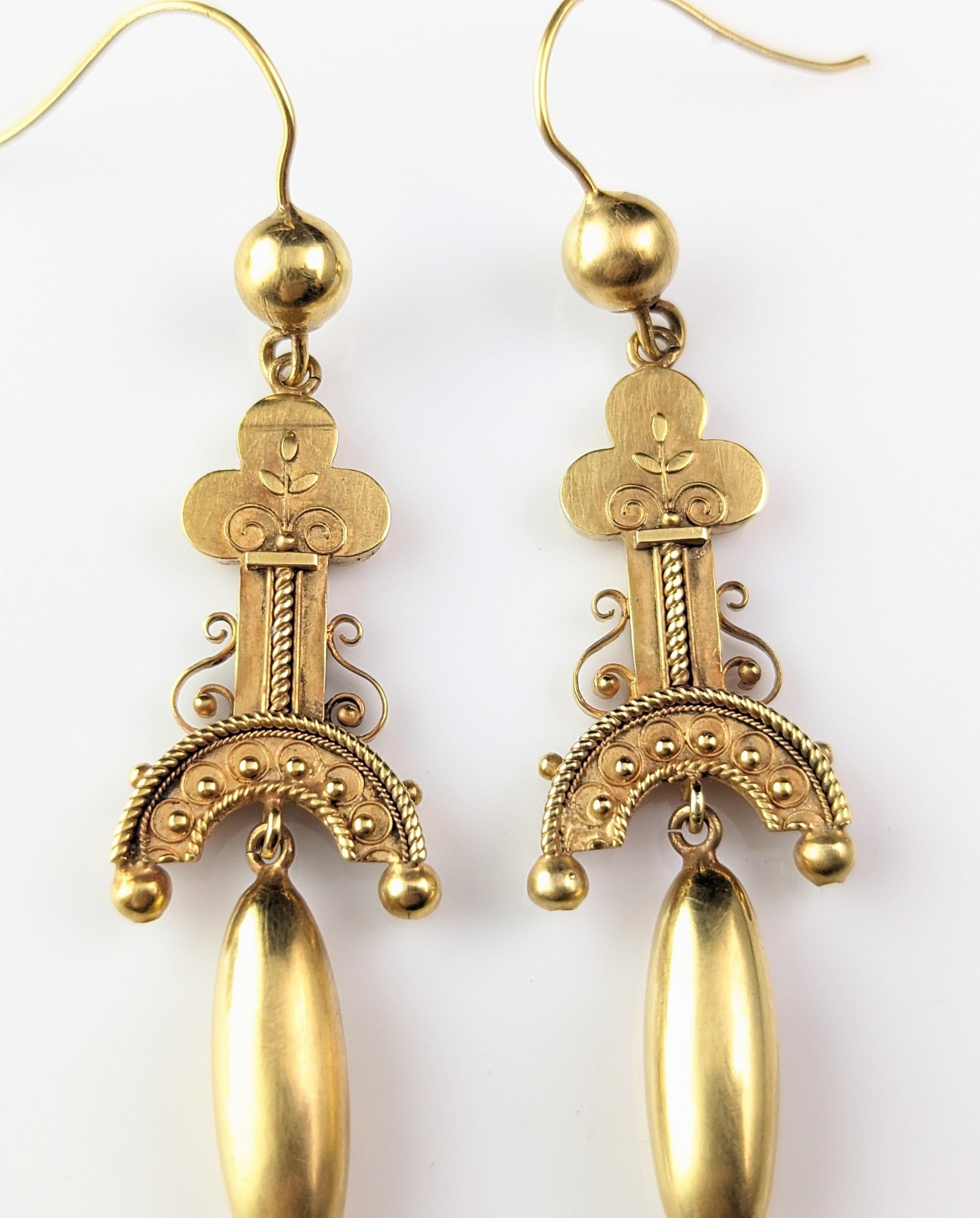 Antique Etruscan revival earrings, 15k yellow gold  For Sale 4