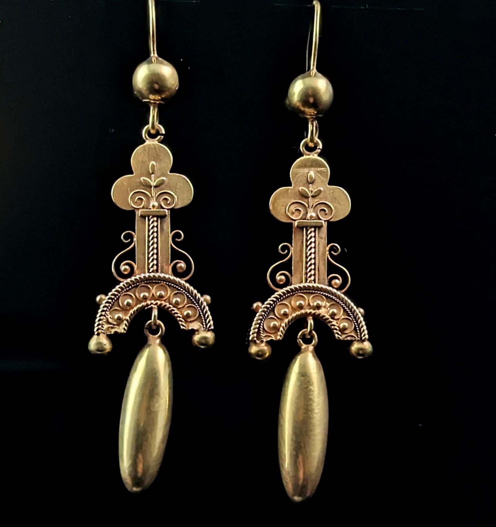 Antique Etruscan revival earrings, 15k yellow gold  For Sale 2