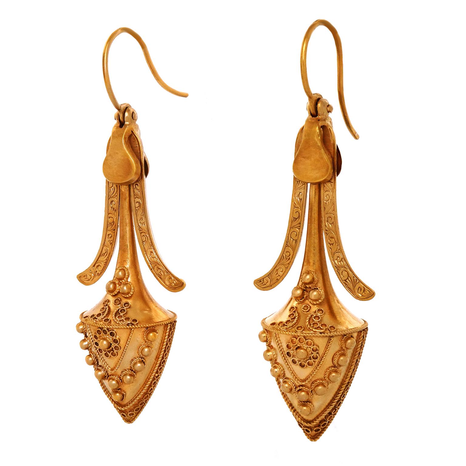 Victorian Antique Etruscan Revival Earrings For Sale