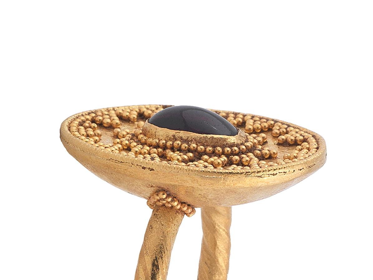 Women's or Men's Antique Etruscan Revival Garnet Ring
