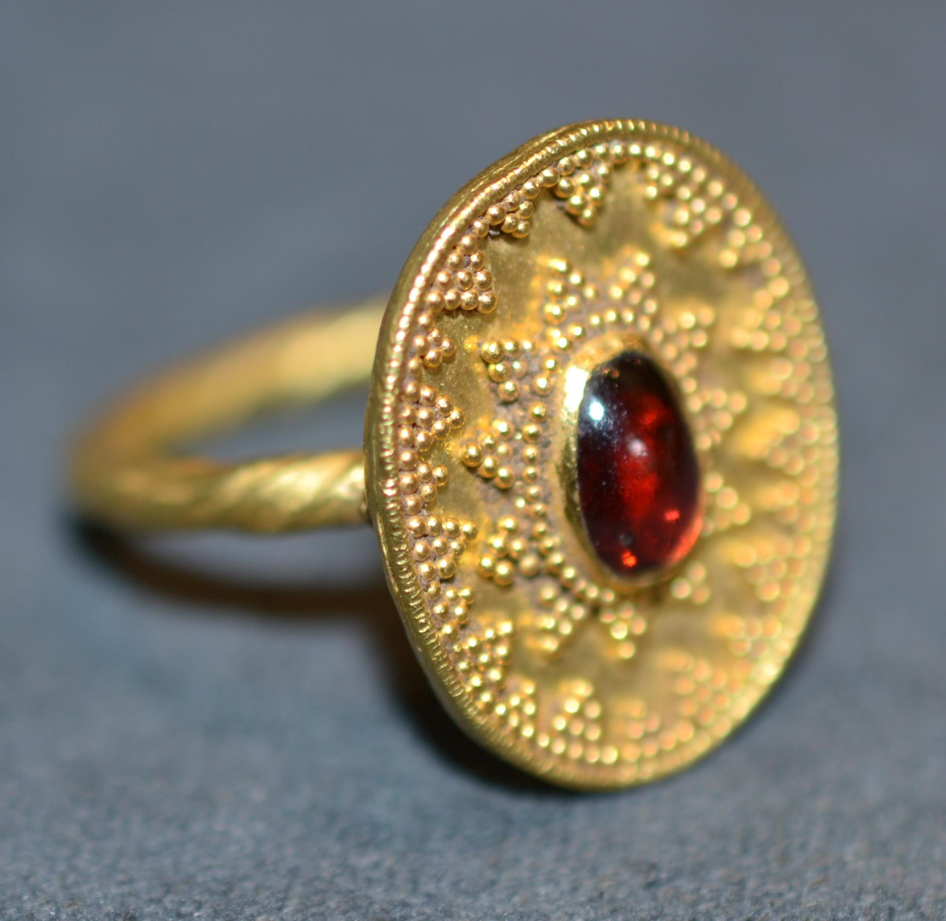Antique Etruscan Revival Garnet Ring 1