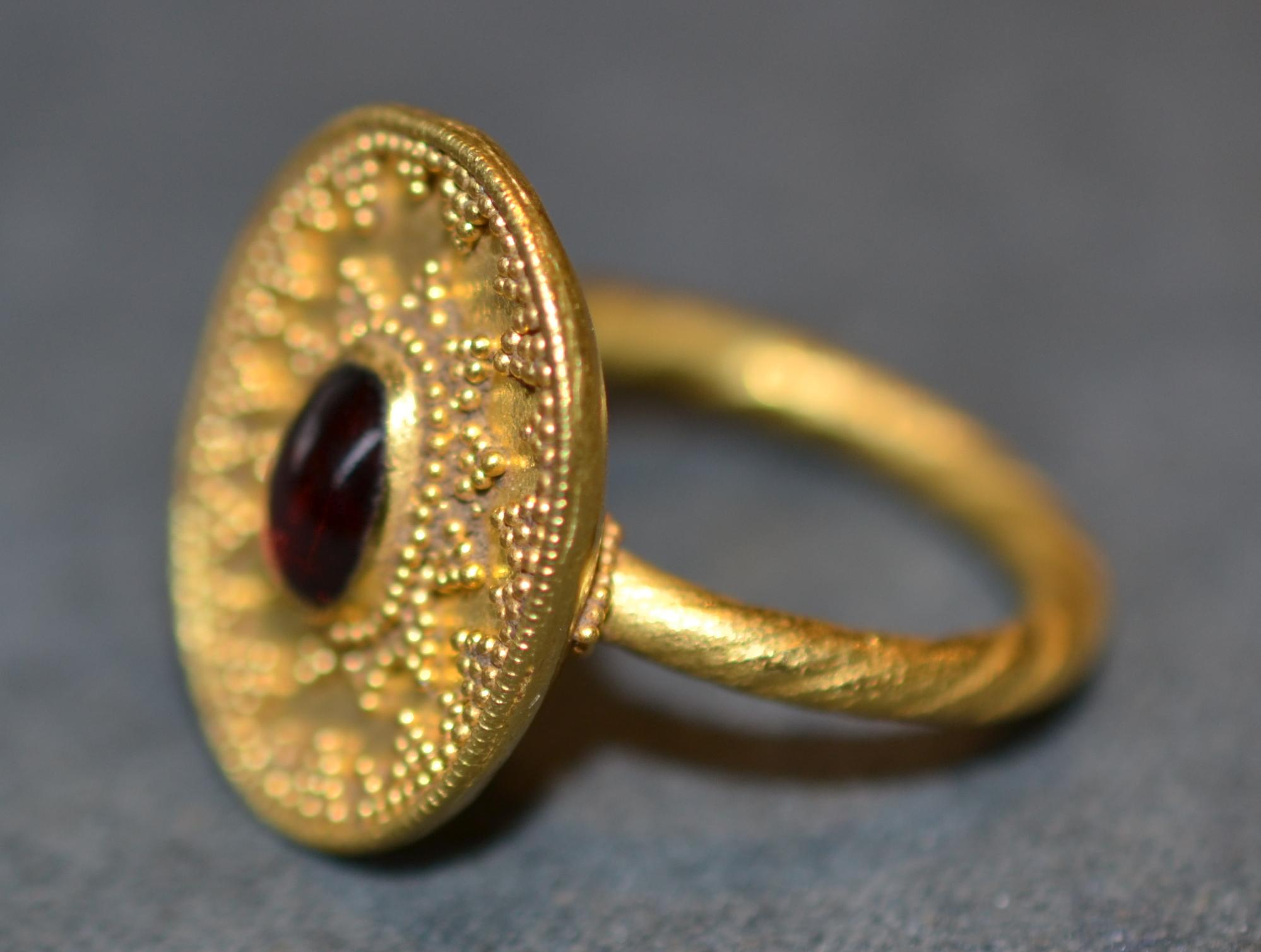 Antique Etruscan Revival Garnet Ring 2