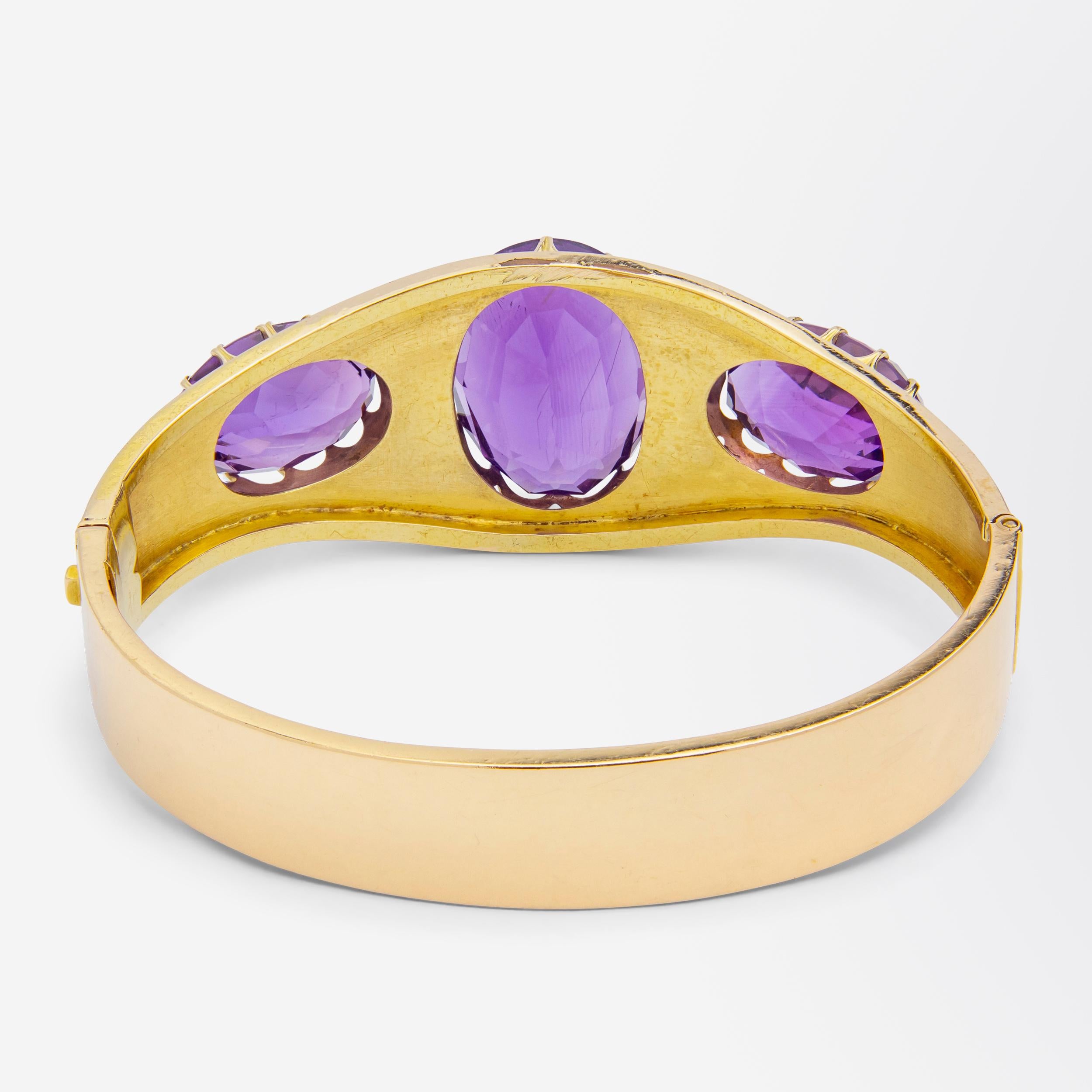 Antique Etruscan Revival Gold & Amethyst Bangle In Good Condition For Sale In Brisbane City, QLD