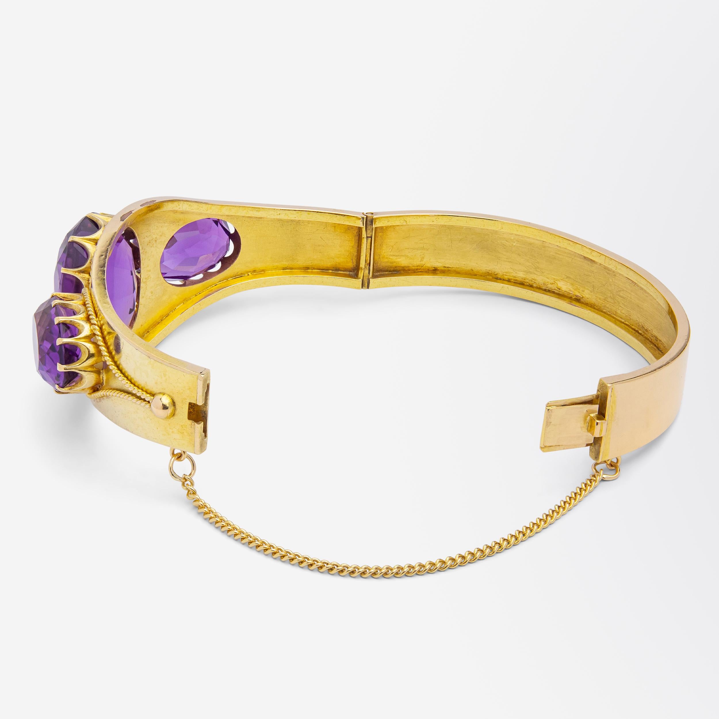 Women's or Men's Antique Etruscan Revival Gold & Amethyst Bangle For Sale