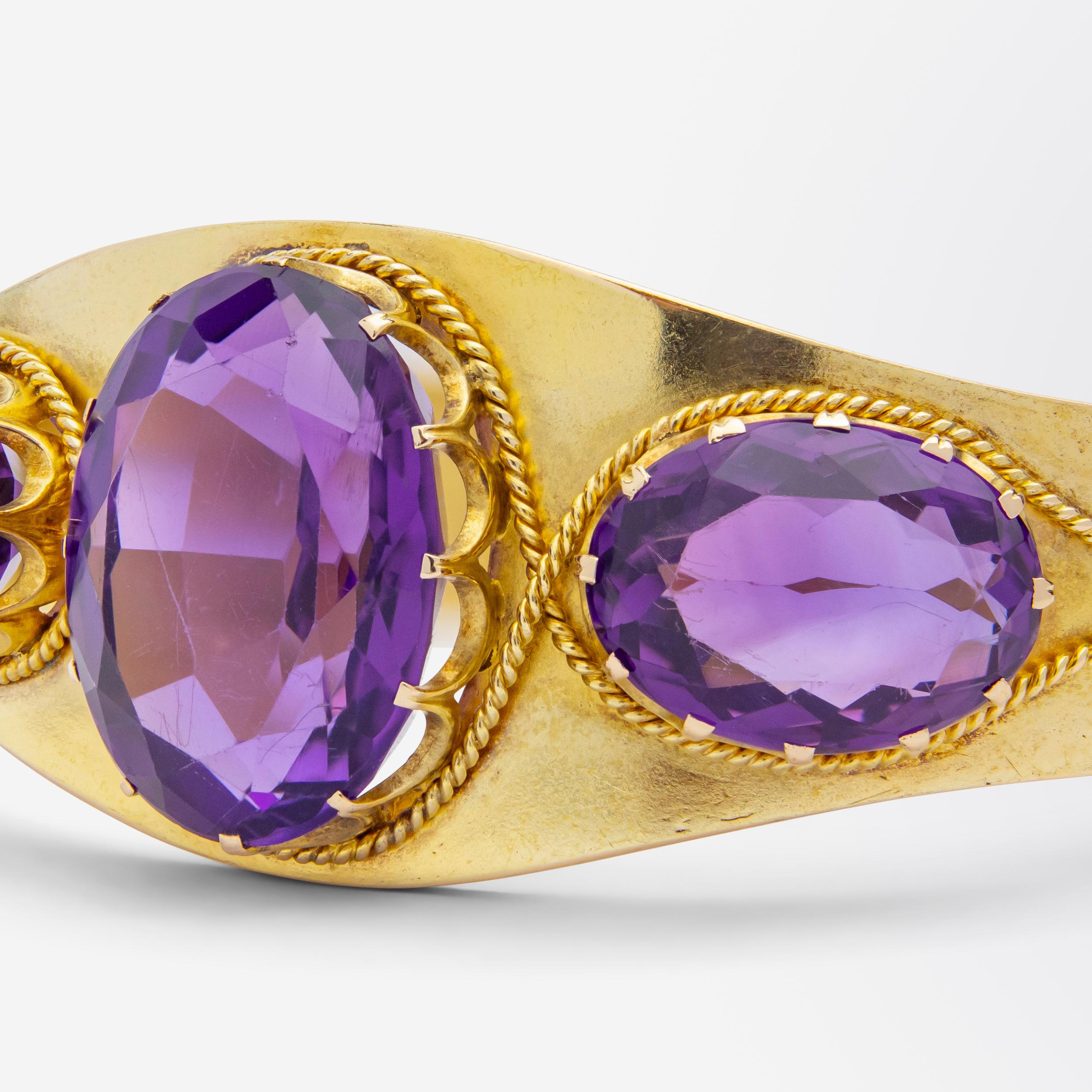Antique Etruscan Revival Gold & Amethyst Bangle For Sale 1