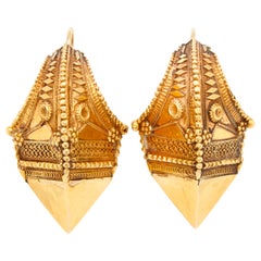 Antique Etruscan Revival Gold Earrings, 19th Century