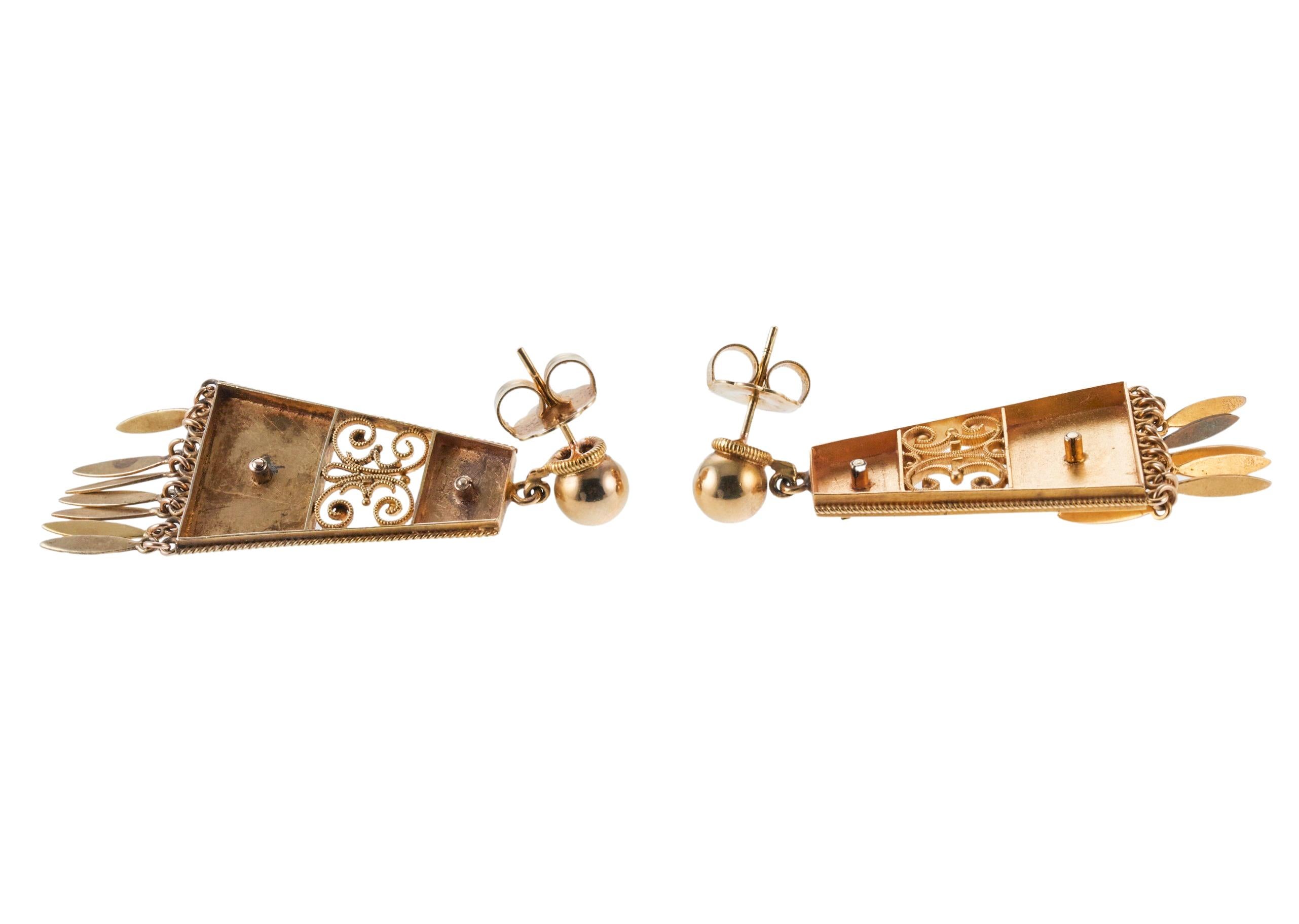 Antique Etruscan Revival Gold Fringe Drop Earrings For Sale 1