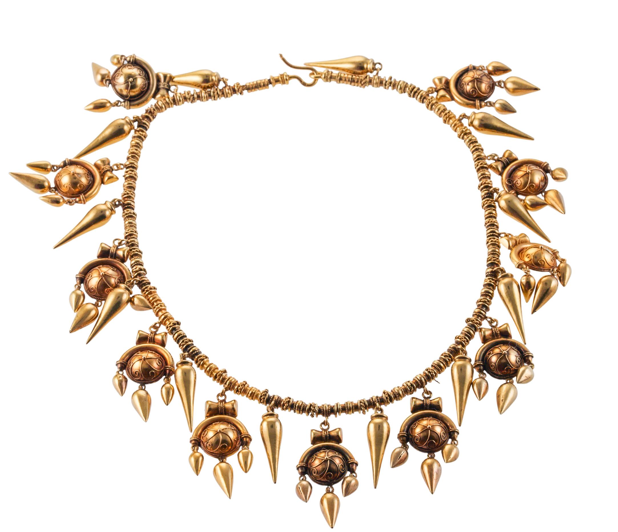 Antike etruskische Revival-Halskette aus Gold mit Fransen (Neoetruskisch) im Angebot