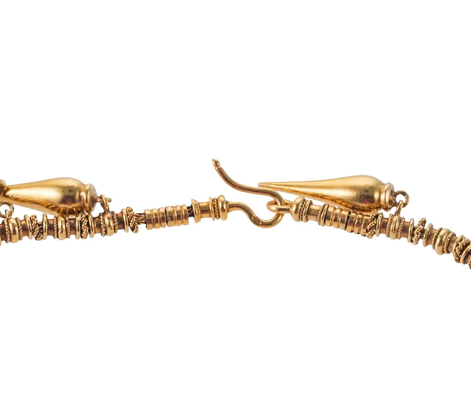Antique Etruscan Revival Gold Fringe Necklace In Good Condition For Sale In New York, NY