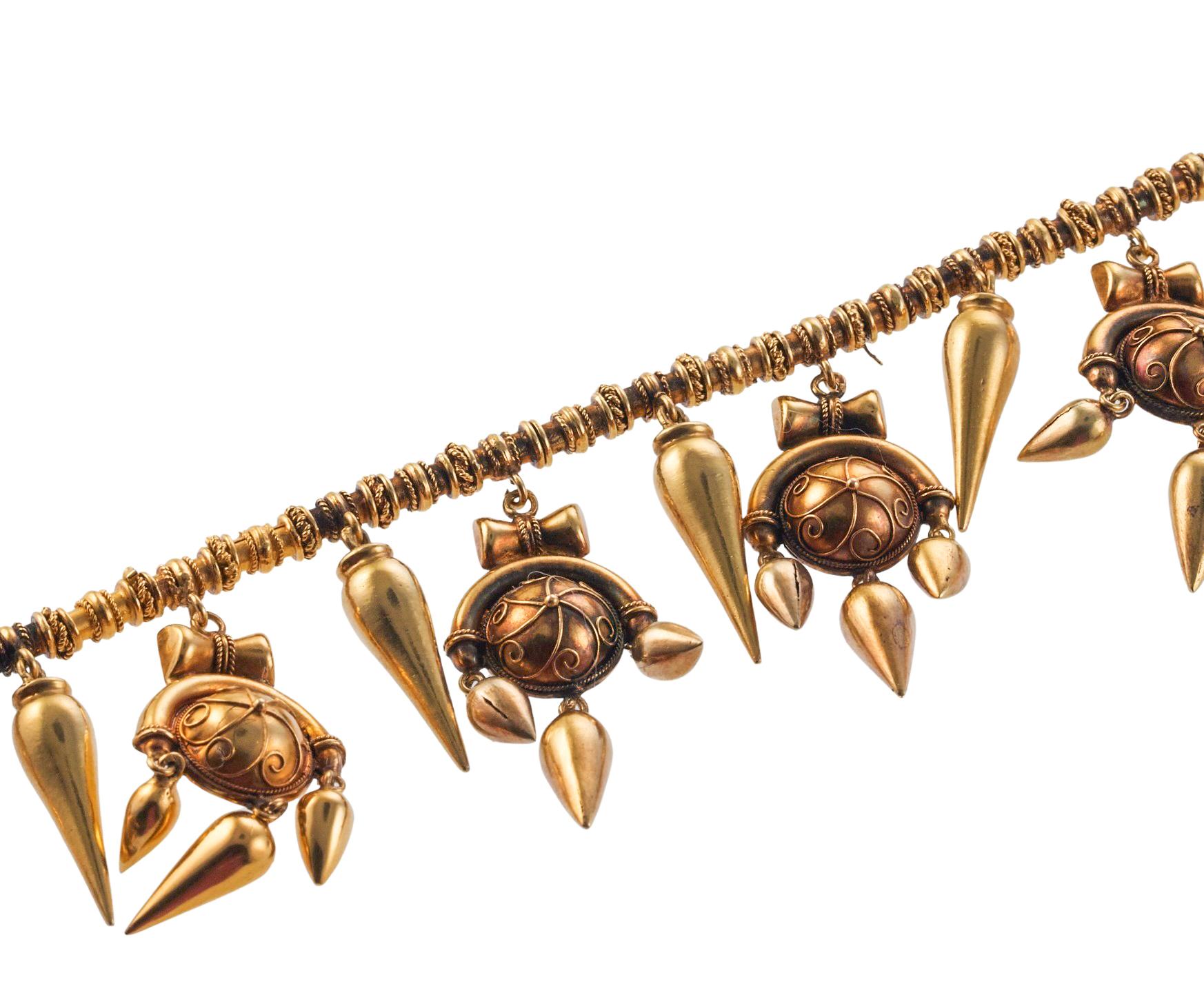 Antique Etruscan Revival Gold Fringe Necklace For Sale 1