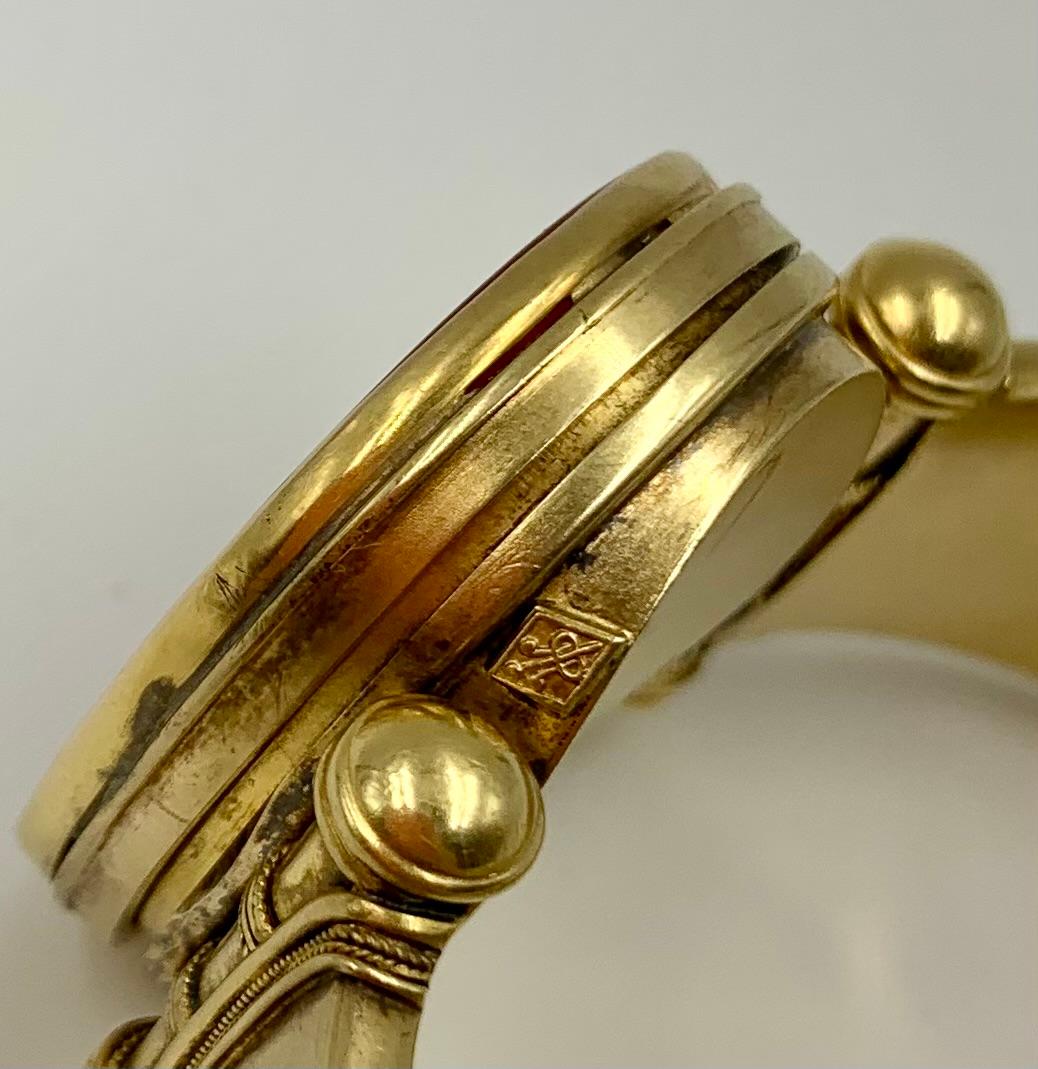 Antique Etruscan Revival Grand Tour Intaglio 15K Yellow Gold Locket Bracelet For Sale 9