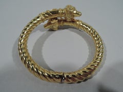 Antique Etruscan Revival Italian 18 Karat Gold Ram's Head Bangle Bracelet