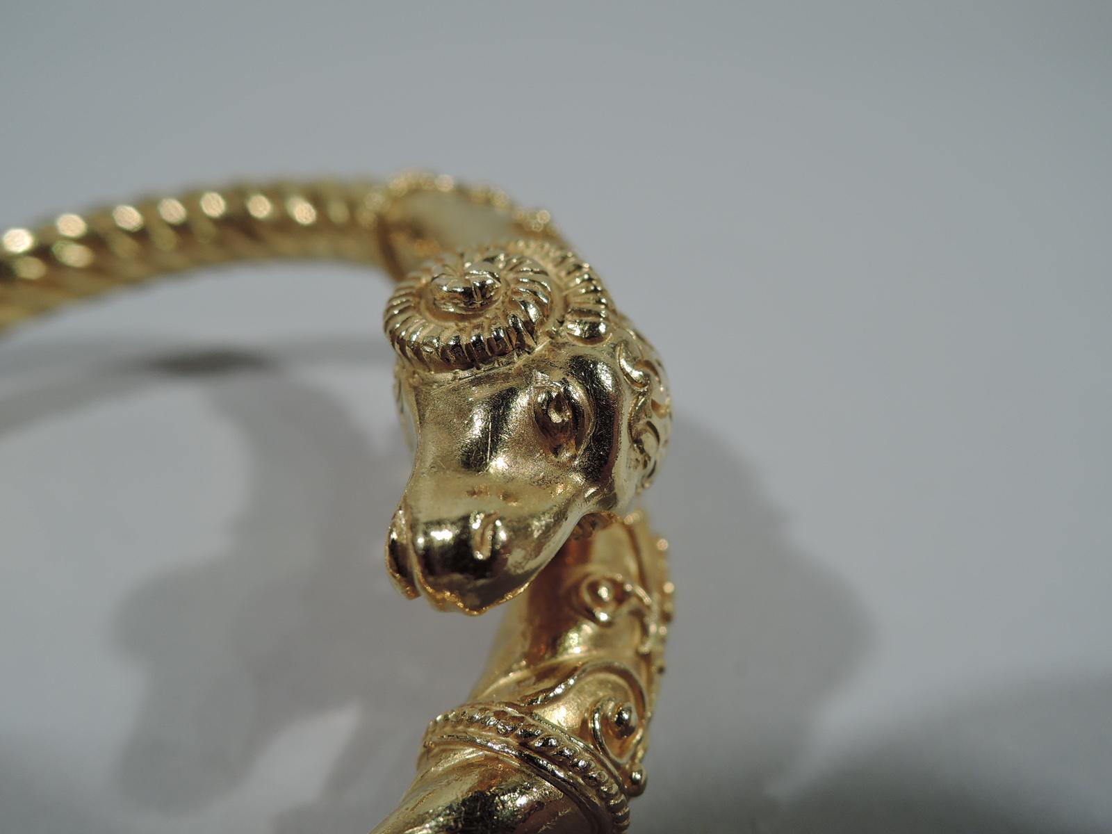 Women's Antique Etruscan Revival Italian 18 Karat Gold Ram's Head Bangle Bracelet