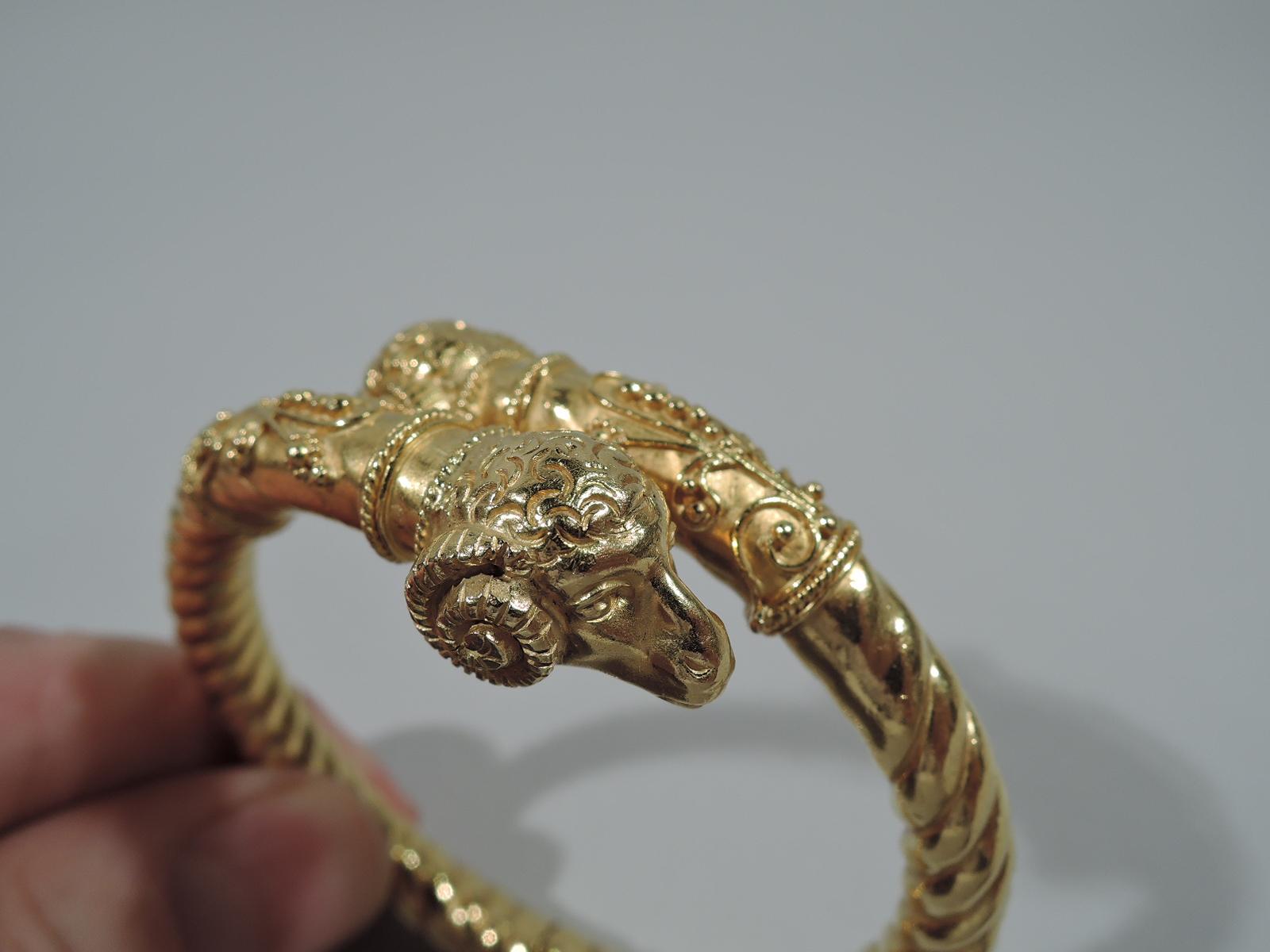 Antique Etruscan Revival Italian 18 Karat Gold Ram's Head Bangle Bracelet 1