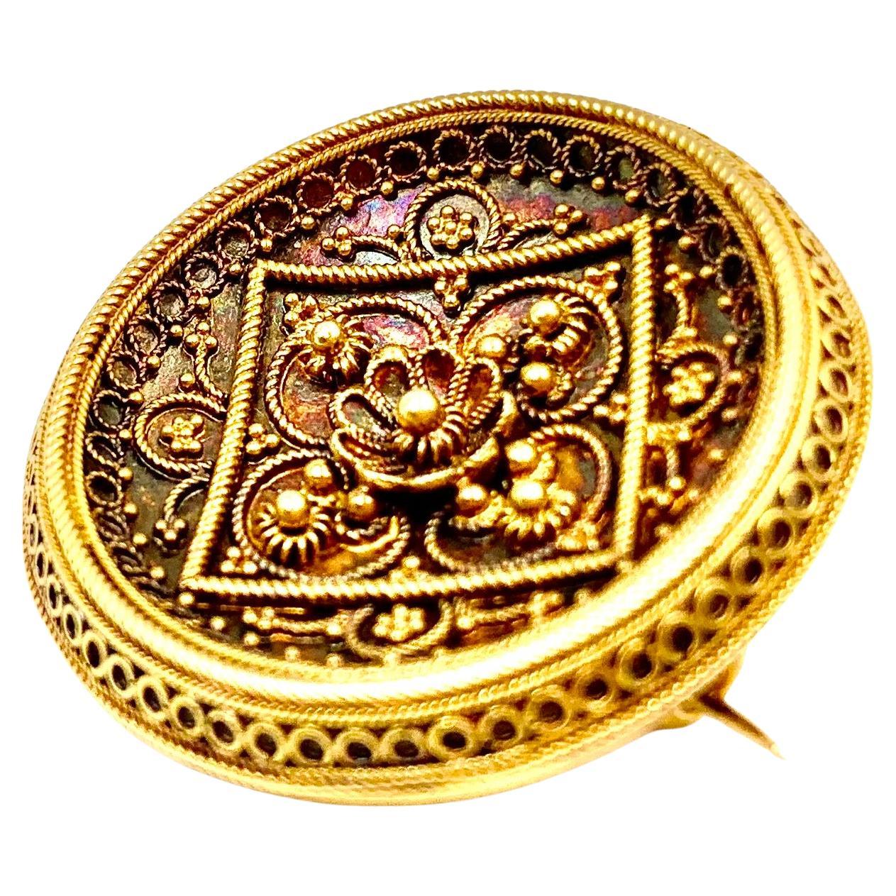 Antik Etruscan Revival patiniert 14K Gelbgold Anhänger / Brosche