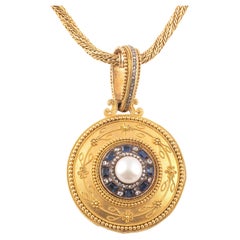 Antiguo Colgante Etrusco de Zafiro, Perla y Diamantes
