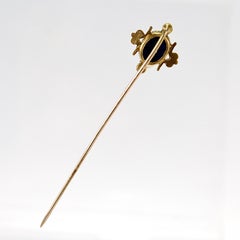 Antique Etruscan Revival Style Gold, Agate Glass & Seed Pearl Stick Pin