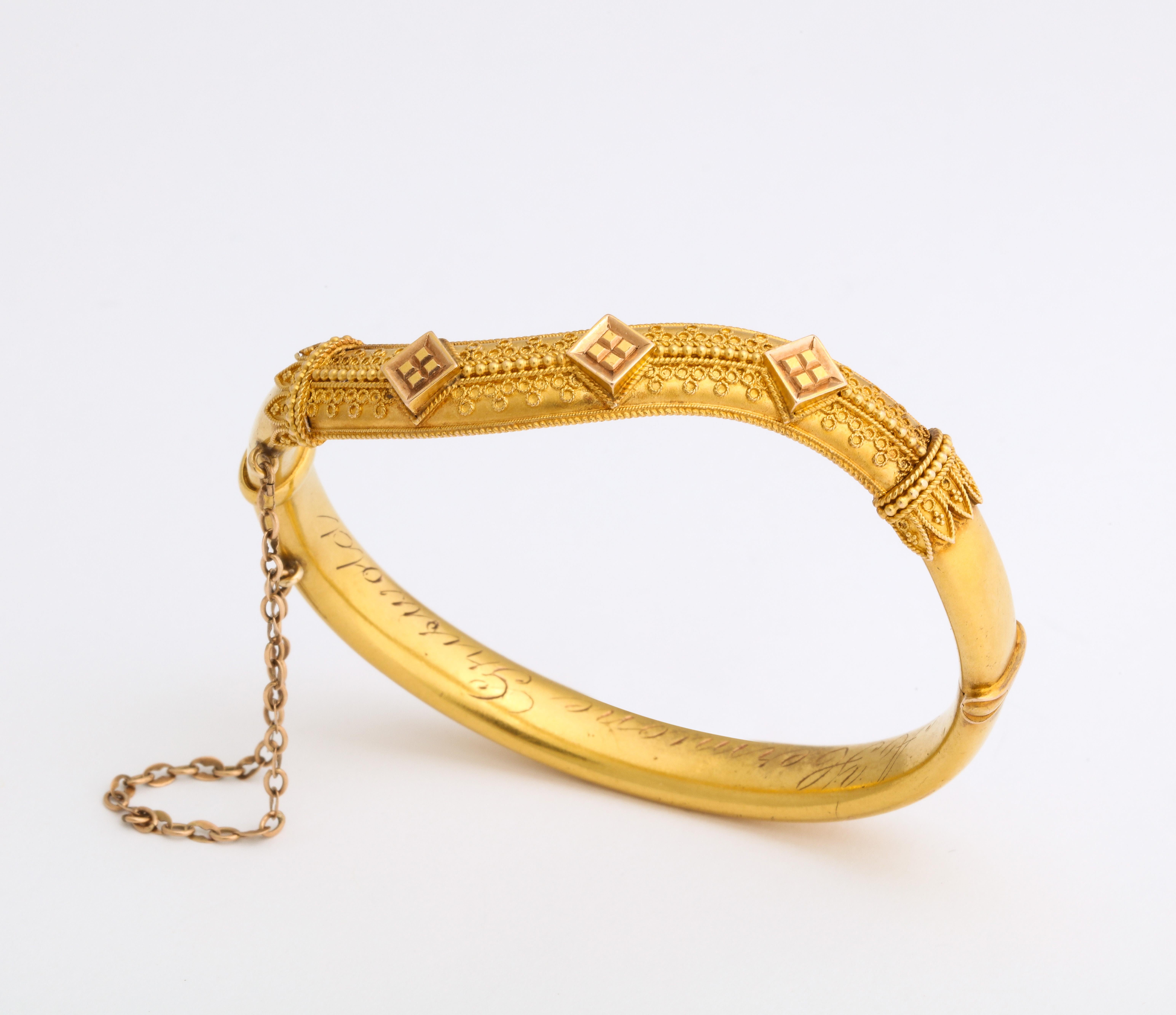 Women's or Men's Antique Etruscan Revival Wave Bracelet in 15 Kt Gold For Sale