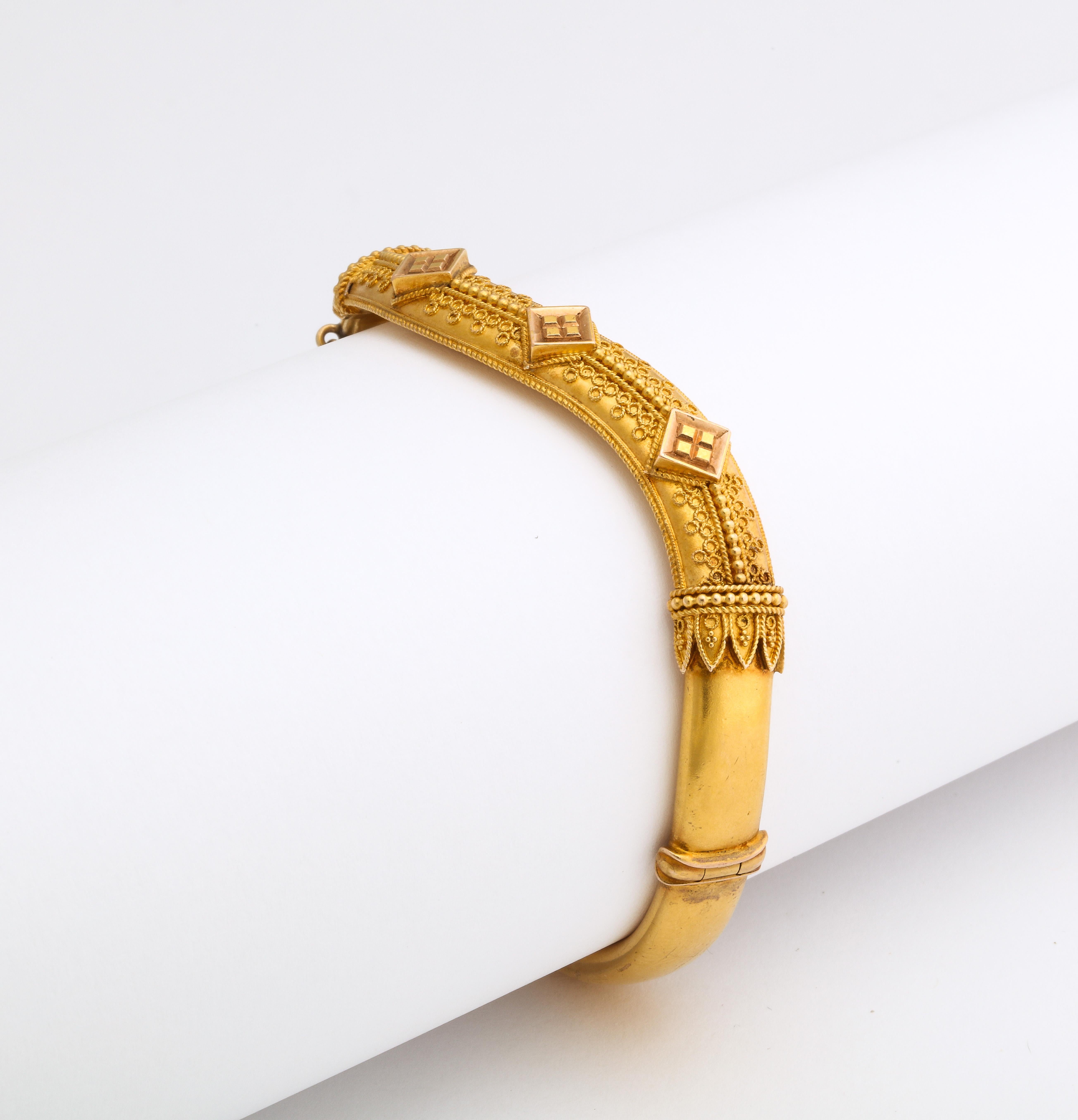 Antique Etruscan Revival Wave Bracelet in 15 Kt Gold For Sale 2