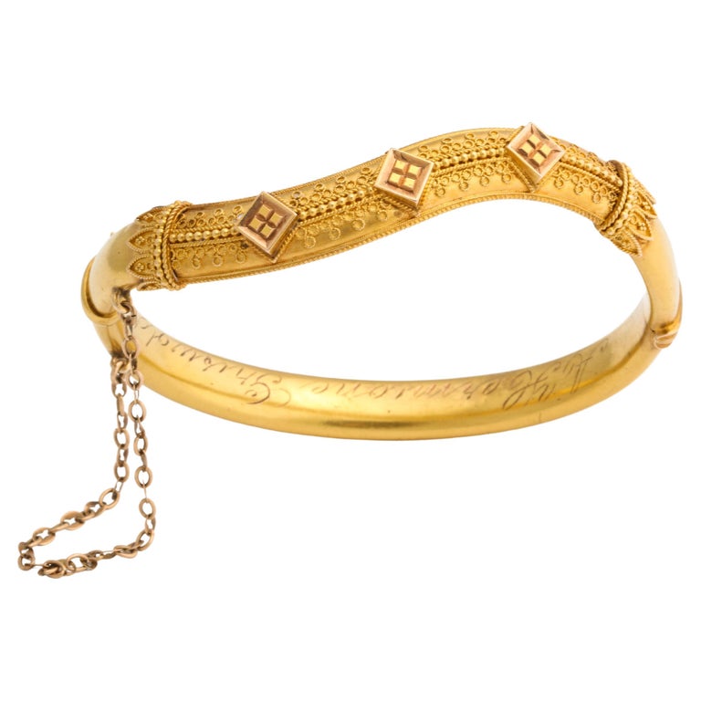 Antique Etruscan Revival Wave Bracelet in 15 Kt Gold For Sale