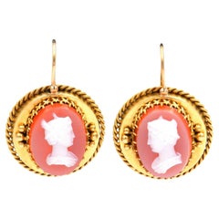 Antique Etruscan Style Agate Cameo Gold Earrings circa 1860