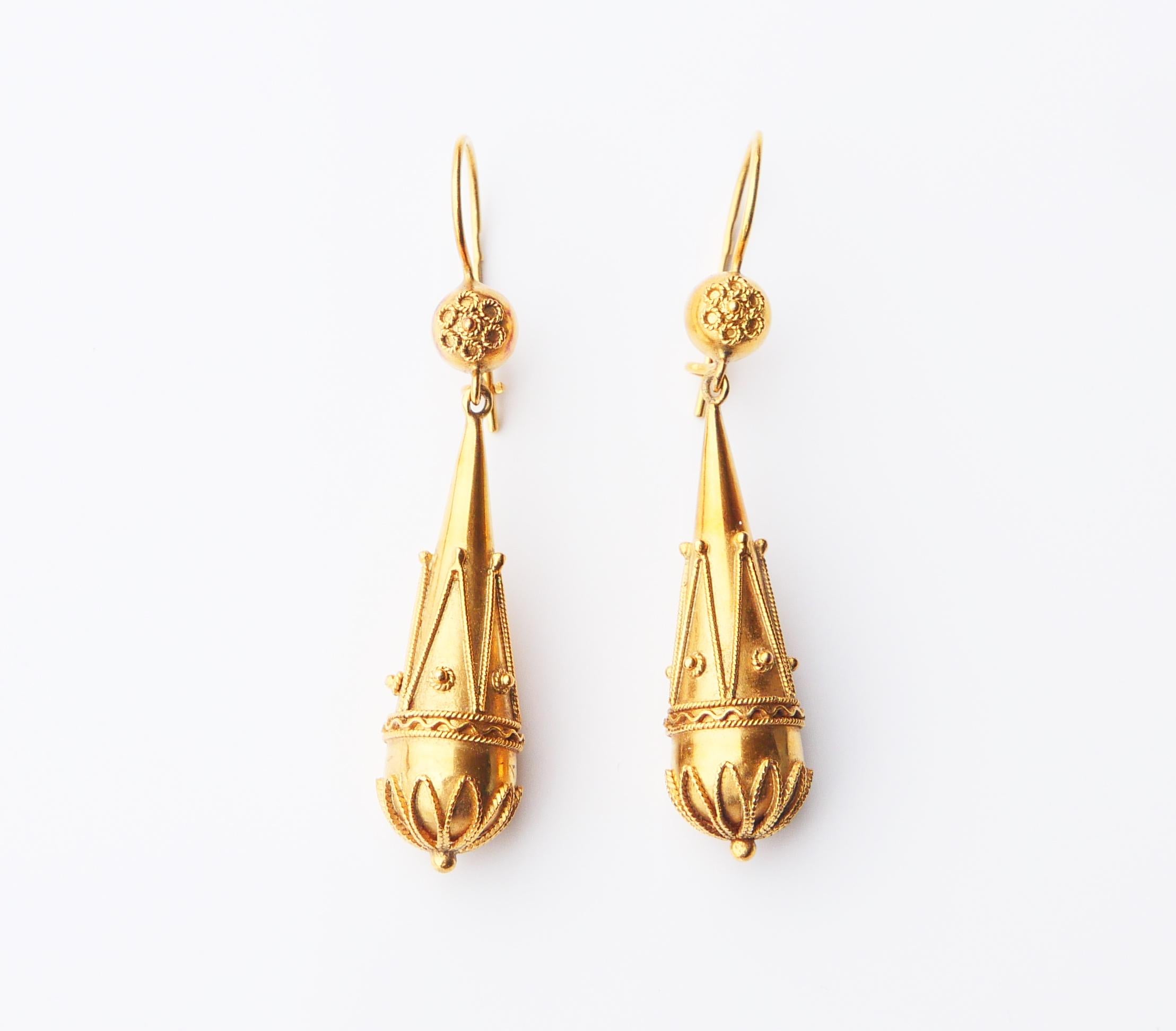Antike Etruskische Stil Granulierte Ohrringe baumeln massiv  18K Gold / 7.1gr (Neoetruskisch) im Angebot