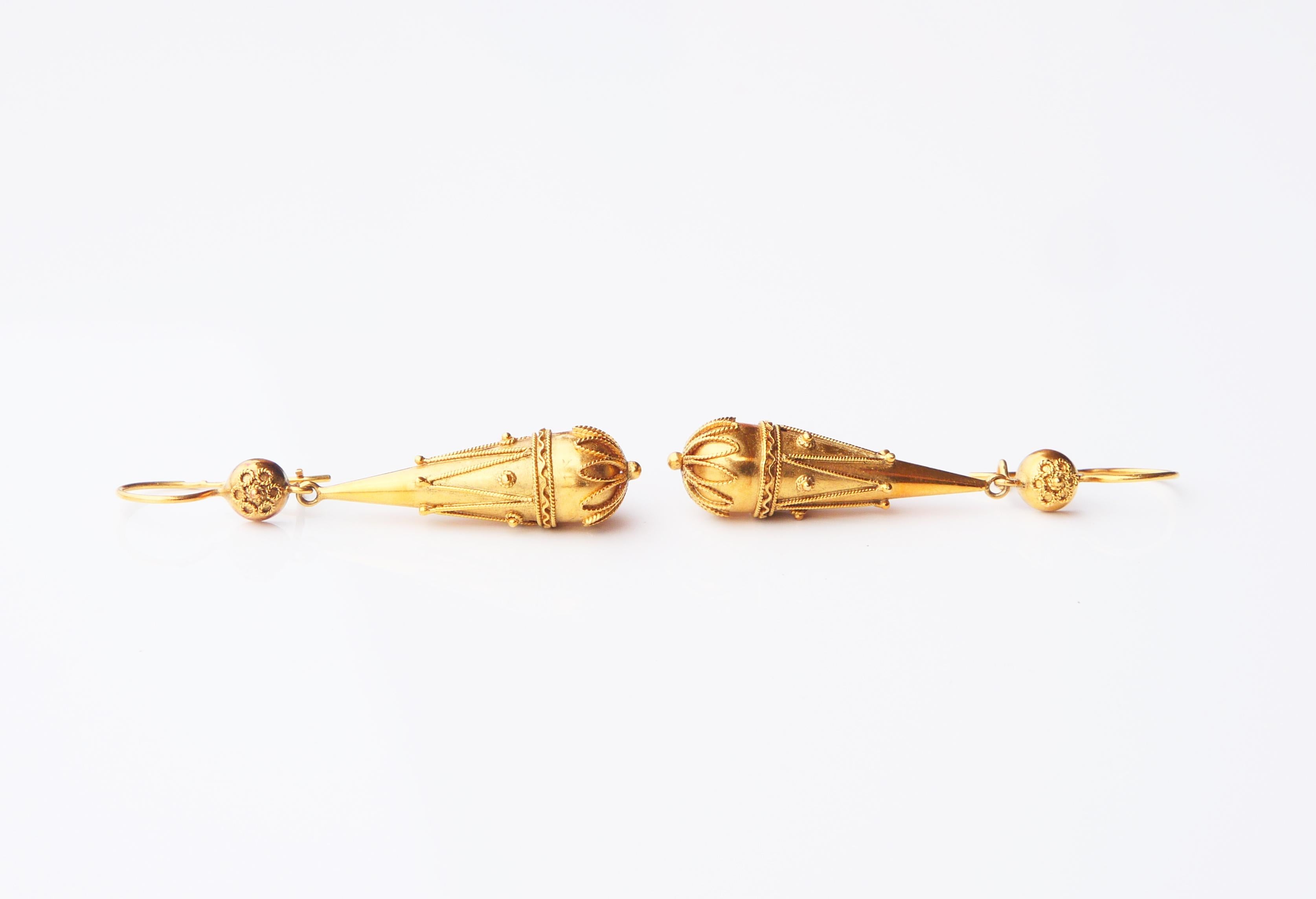 Antike Etruskische Stil Granulierte Ohrringe baumeln massiv  18K Gold / 7.1gr im Angebot 3
