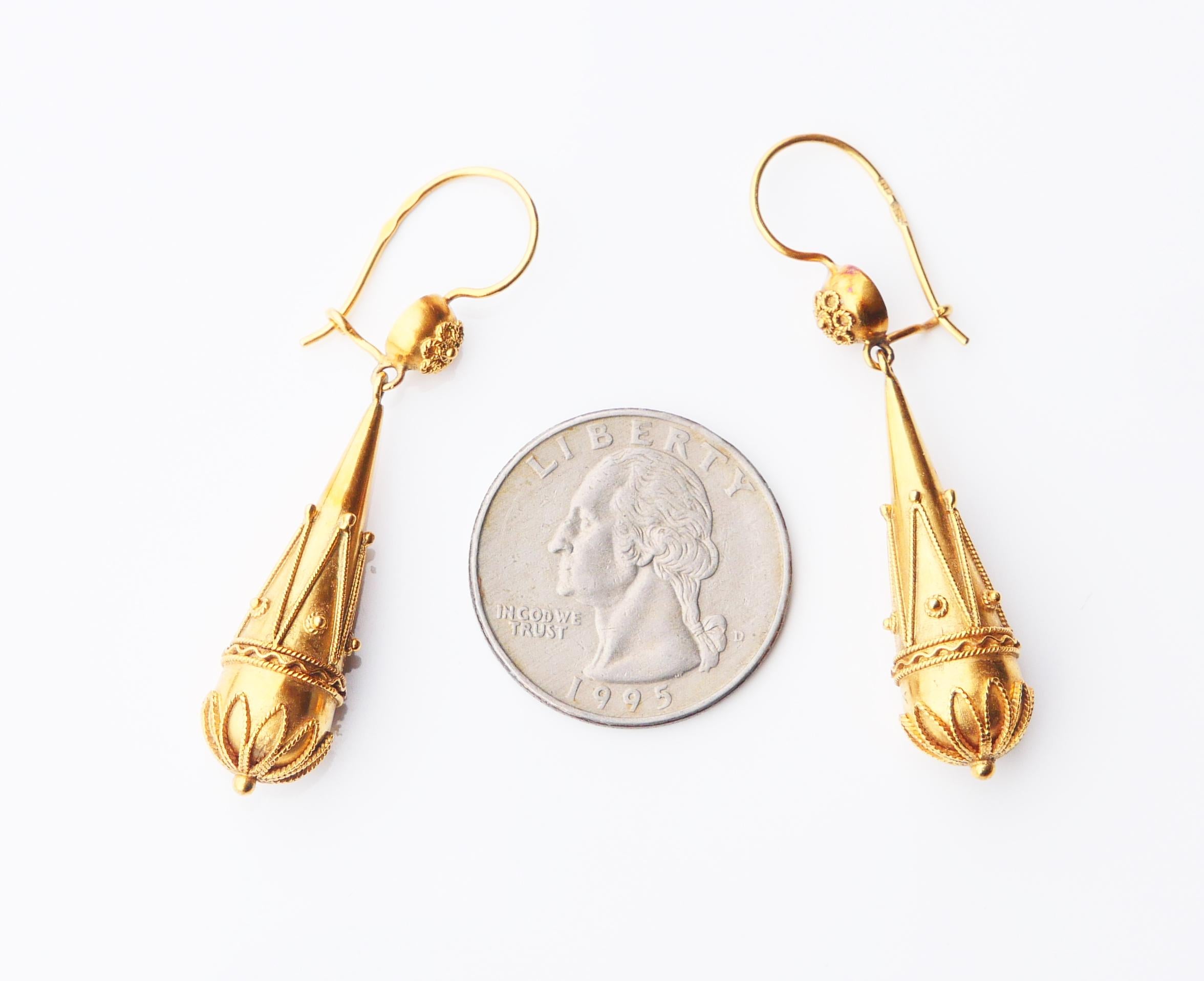 Antique Etruscan style Granulated Dangle Earrings solid  18K Gold / 7.1gr For Sale 4