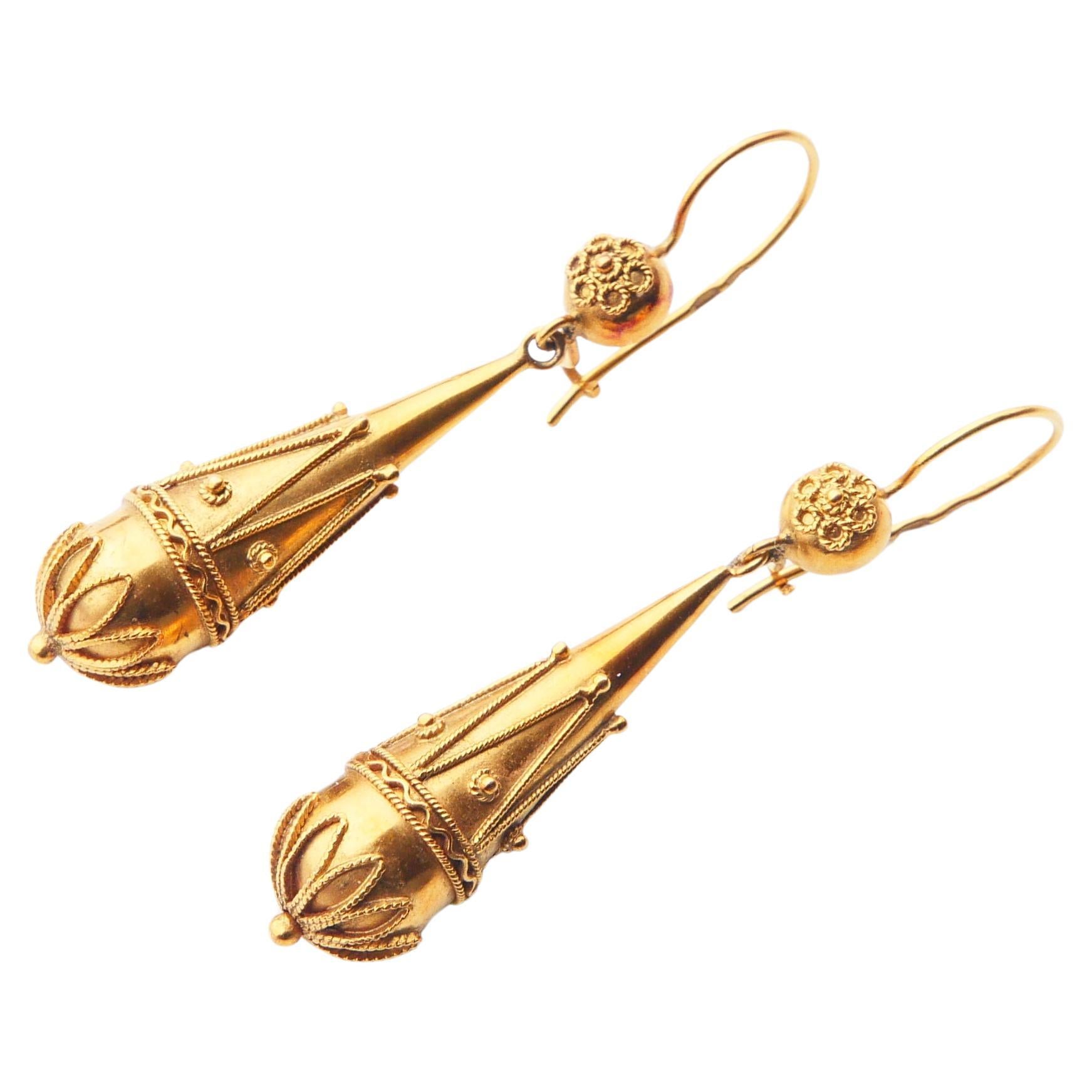 Antike Etruskische Stil Granulierte Ohrringe baumeln massiv  18K Gold / 7.1gr im Angebot