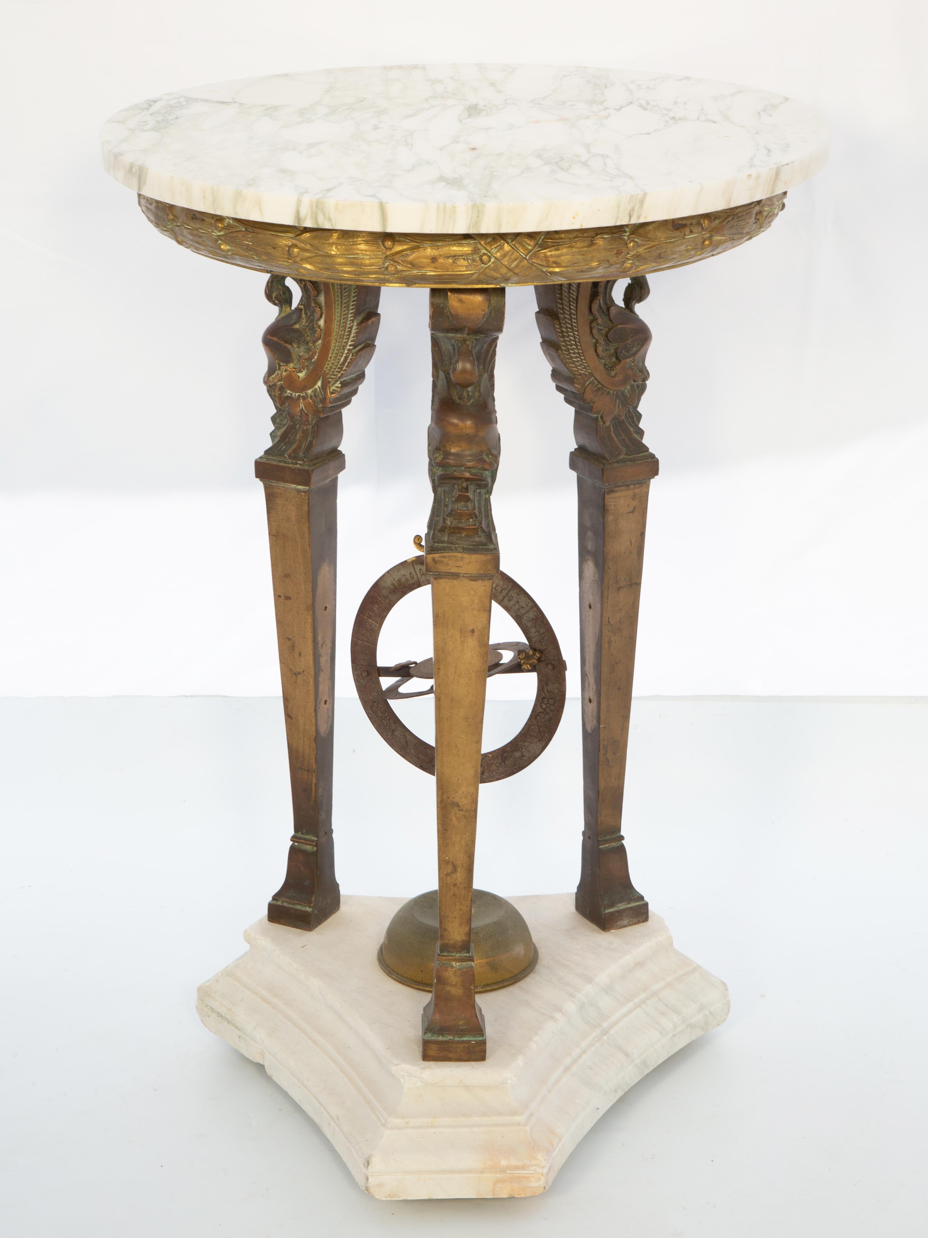 Antique Etruscan Style Table of Gilt Bronze and Marble In Fair Condition For Sale In West Palm Beach, FL
