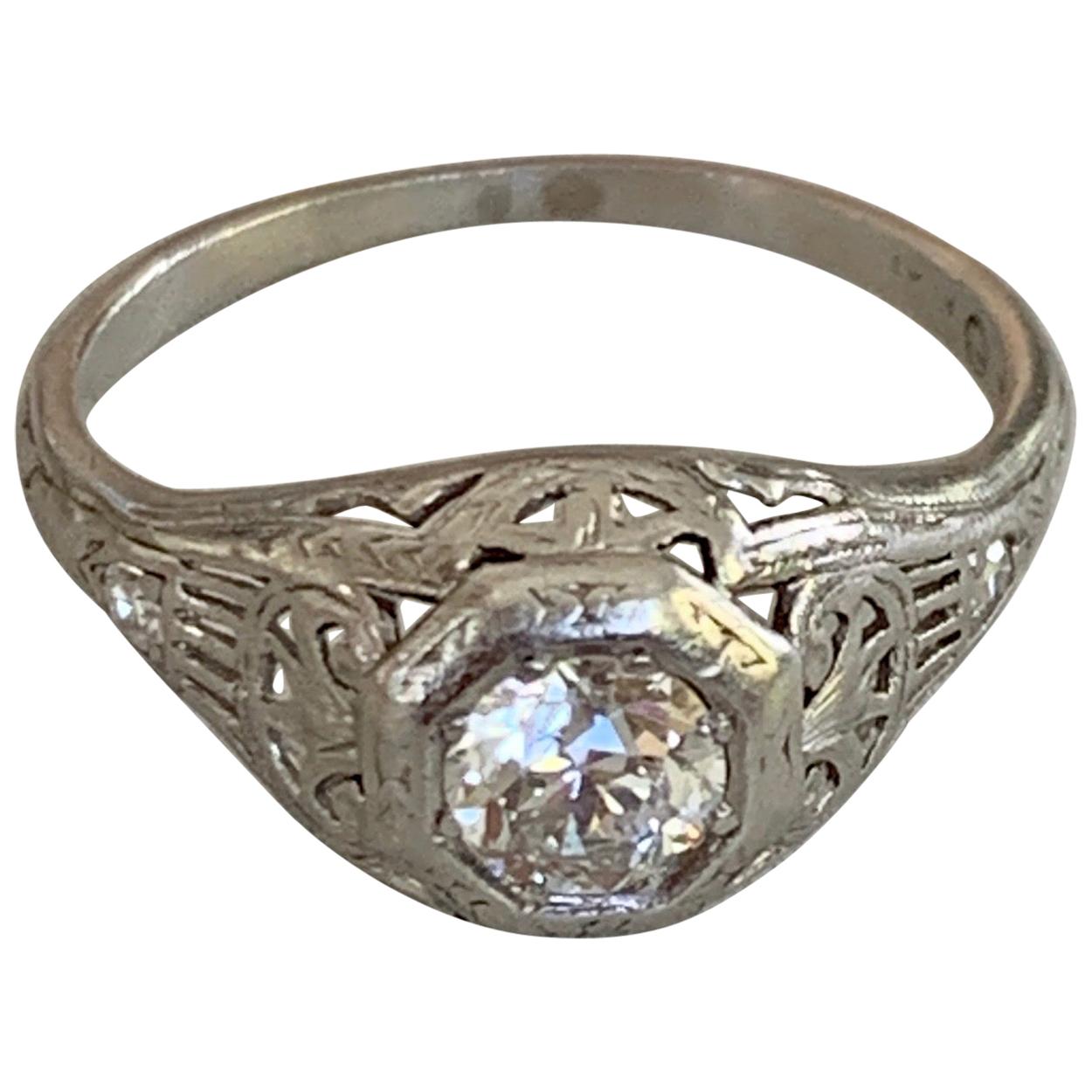 Antique Euro Cut .5 Carat Diamond Platinum Ring For Sale