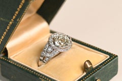 Art Deco Diamond Platinum Ring. 1.50ct Old European Cut Diamond Halo Ring K VS1
