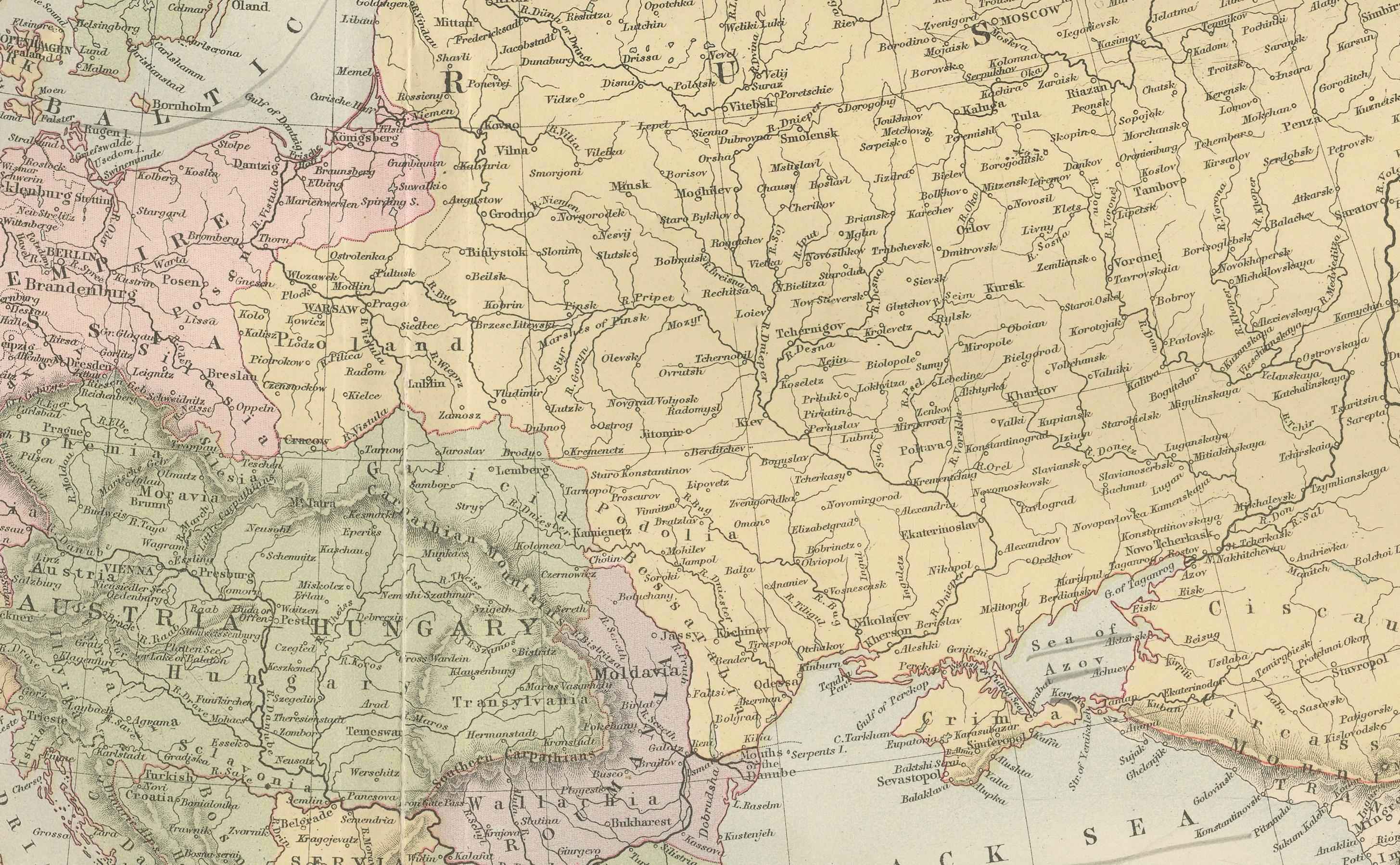 Scozzese Mappa antica dell'Europa con confini politici - Arte da parete da collezione, 1884 in vendita