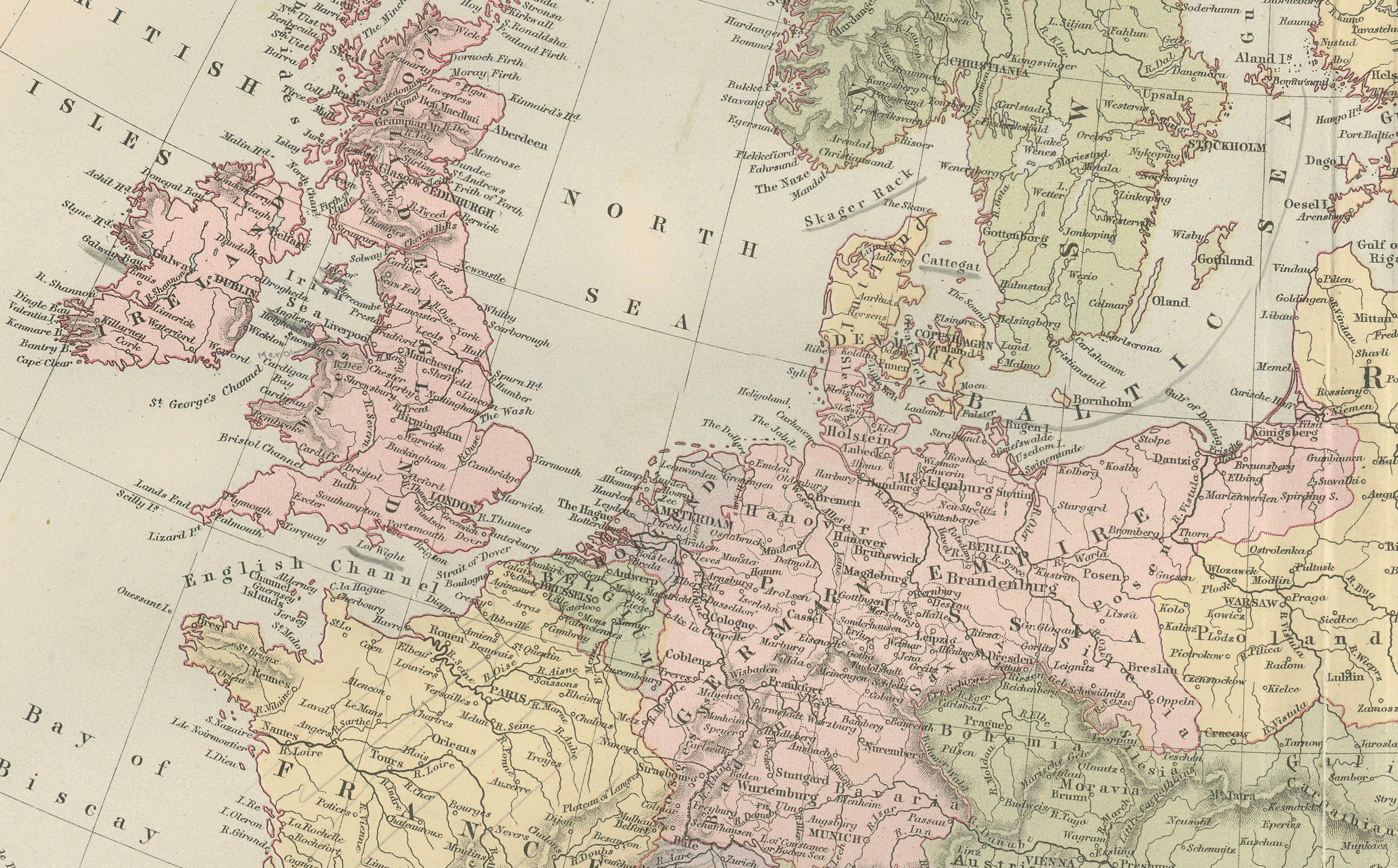 Carta Mappa antica dell'Europa con confini politici - Arte da parete da collezione, 1884 in vendita