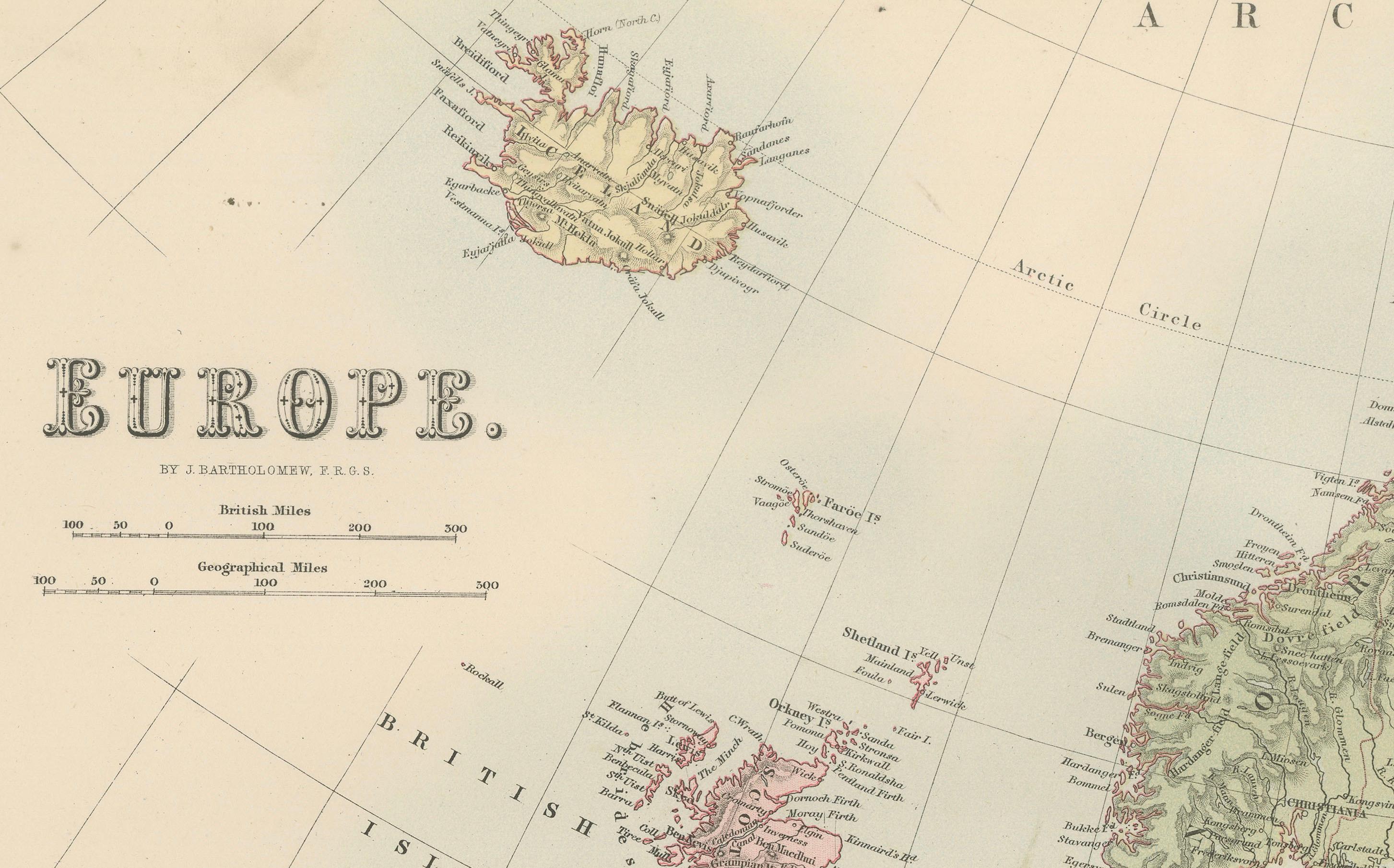 Mappa antica dell'Europa con confini politici - Arte da parete da collezione, 1884 in vendita 1