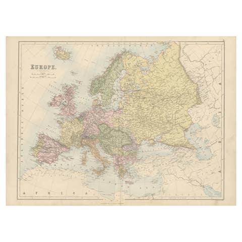 Antique Europe Map with Political Boundaries – Collectible Wall Art, 1884