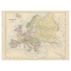 Mappa antica dell'Europa con confini politici - Arte da parete da collezione, 1884