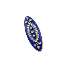 Antica spilla europea in oro 14ct e smalto blu - diamanti vittoriani e taglio a rosa