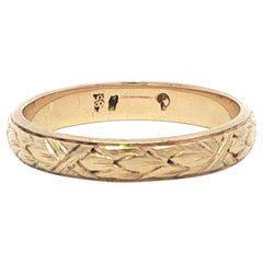 Antique European 14k Yellow Gold Wheat Work Stack Band Ring sz 6