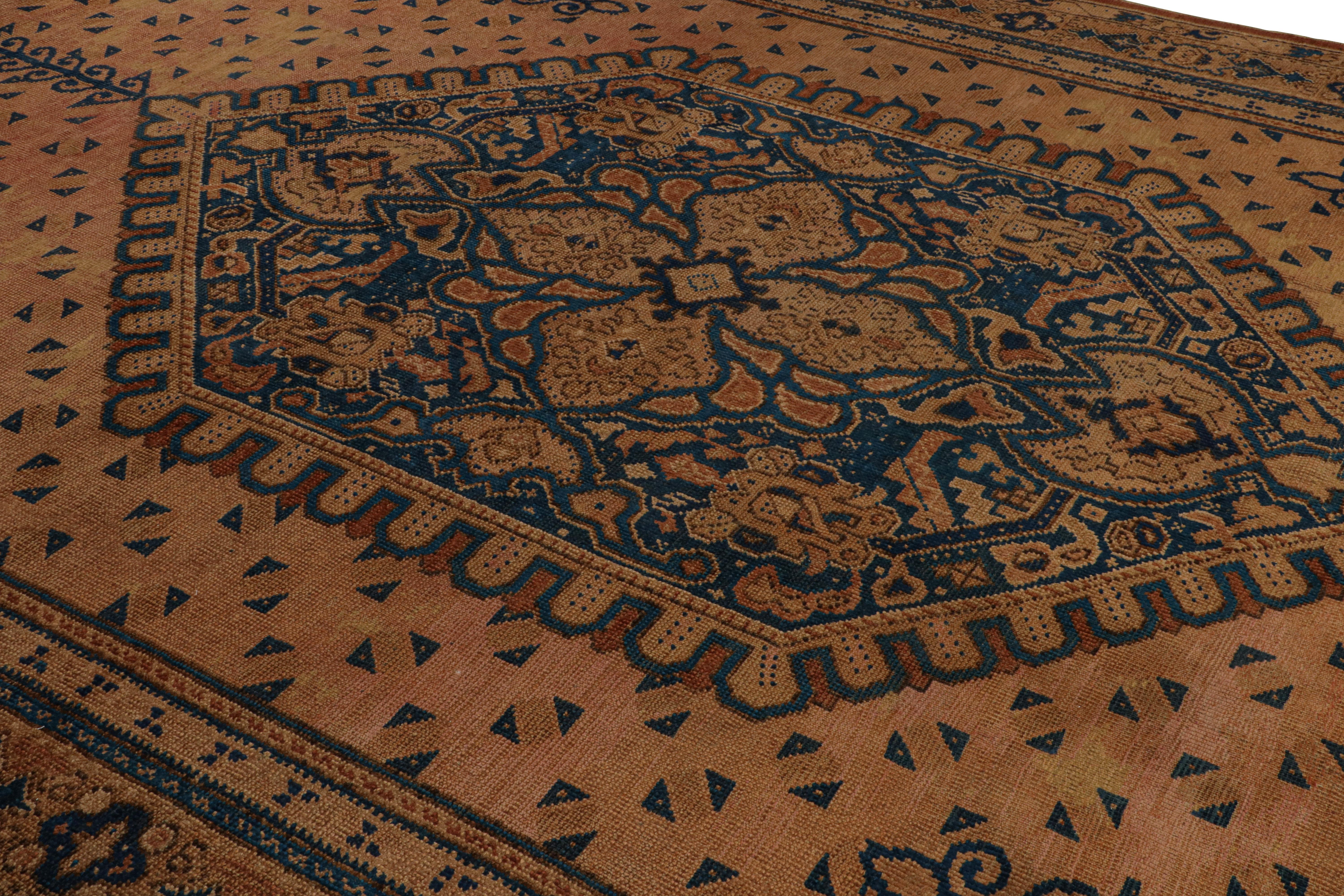 Late 19th Century Oversized Antique European Rug in Brown with Blue Medallion, from Rug & Kilim For Sale